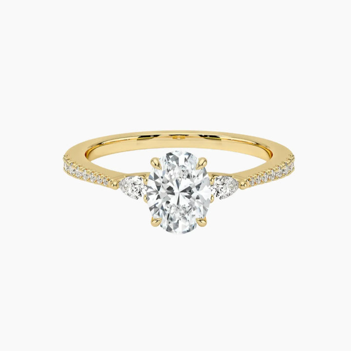 Calliope Pave Oval Three Stone 2.5 Carat Lab Grown Diamond Engagement Ring in 18K Yellow Gold