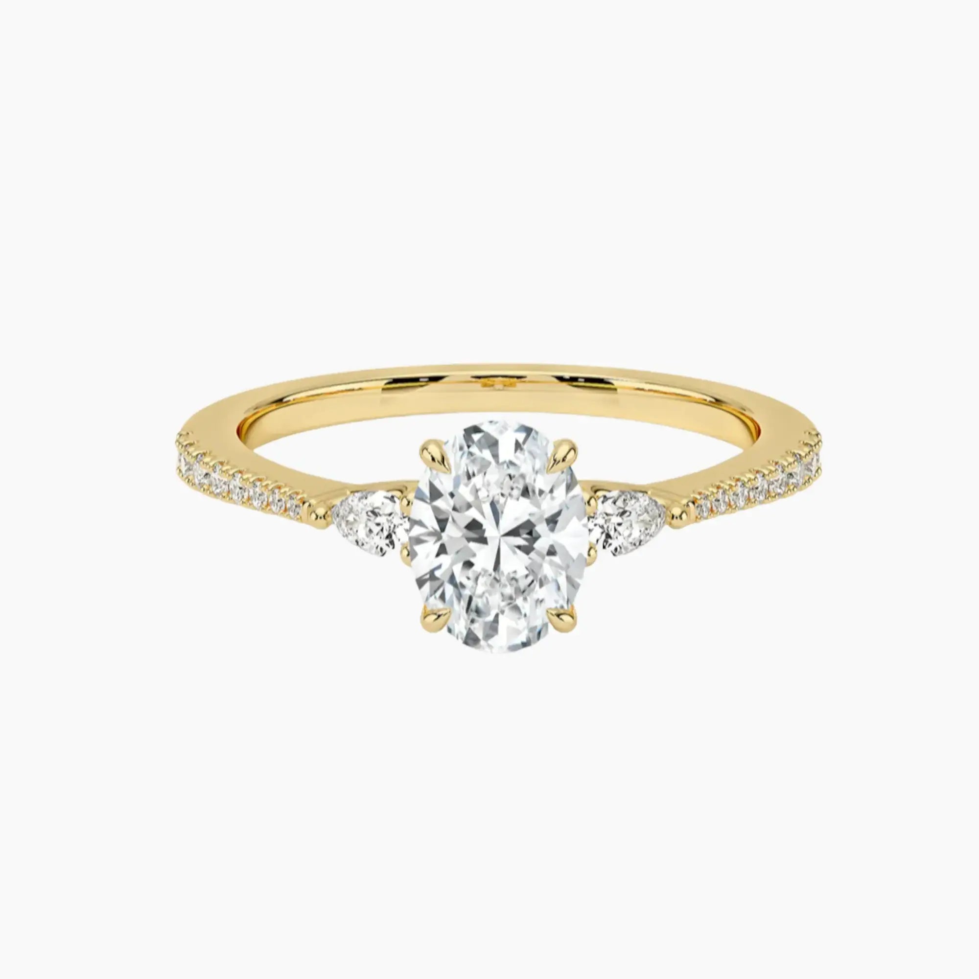 Calliope Pave Oval Three Stone 3 Carat Lab Grown Diamond Engagement Ring in 18K Yellow Gold