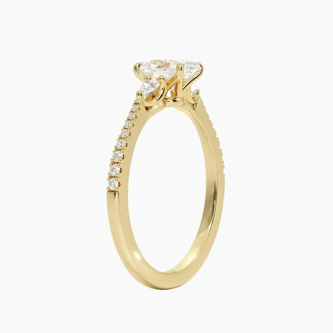 Calliope Pave Oval Three Stone 1.5 Carat Lab Grown Diamond Engagement Ring in 14K Yellow Gold