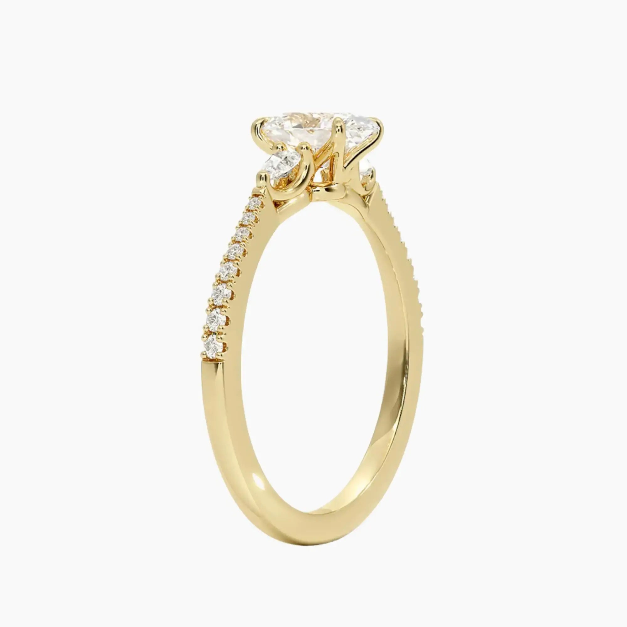 Calliope Pave Oval Three Stone 1.5 Carat Lab Grown Diamond Engagement Ring in 18K Yellow Gold