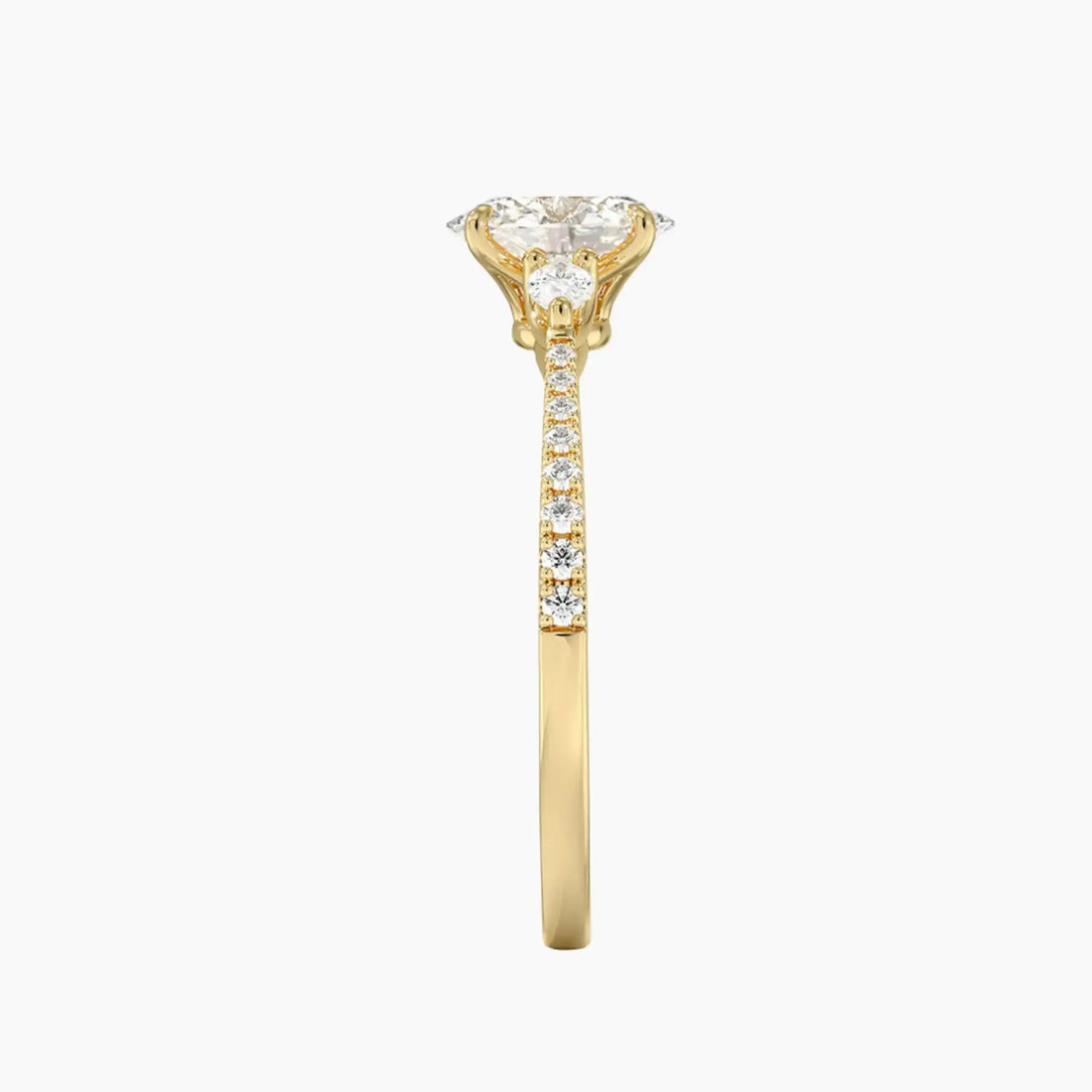 Calliope Pave Oval Three Stone 1.5 Carat Lab Grown Diamond Engagement Ring in 18K Yellow Gold