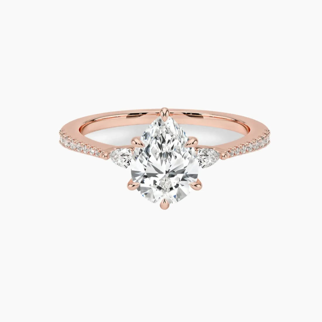 Calliope Pave Pear Three Stone 2 Carat Lab Grown Diamond Engagement Ring in 18K Rose Gold