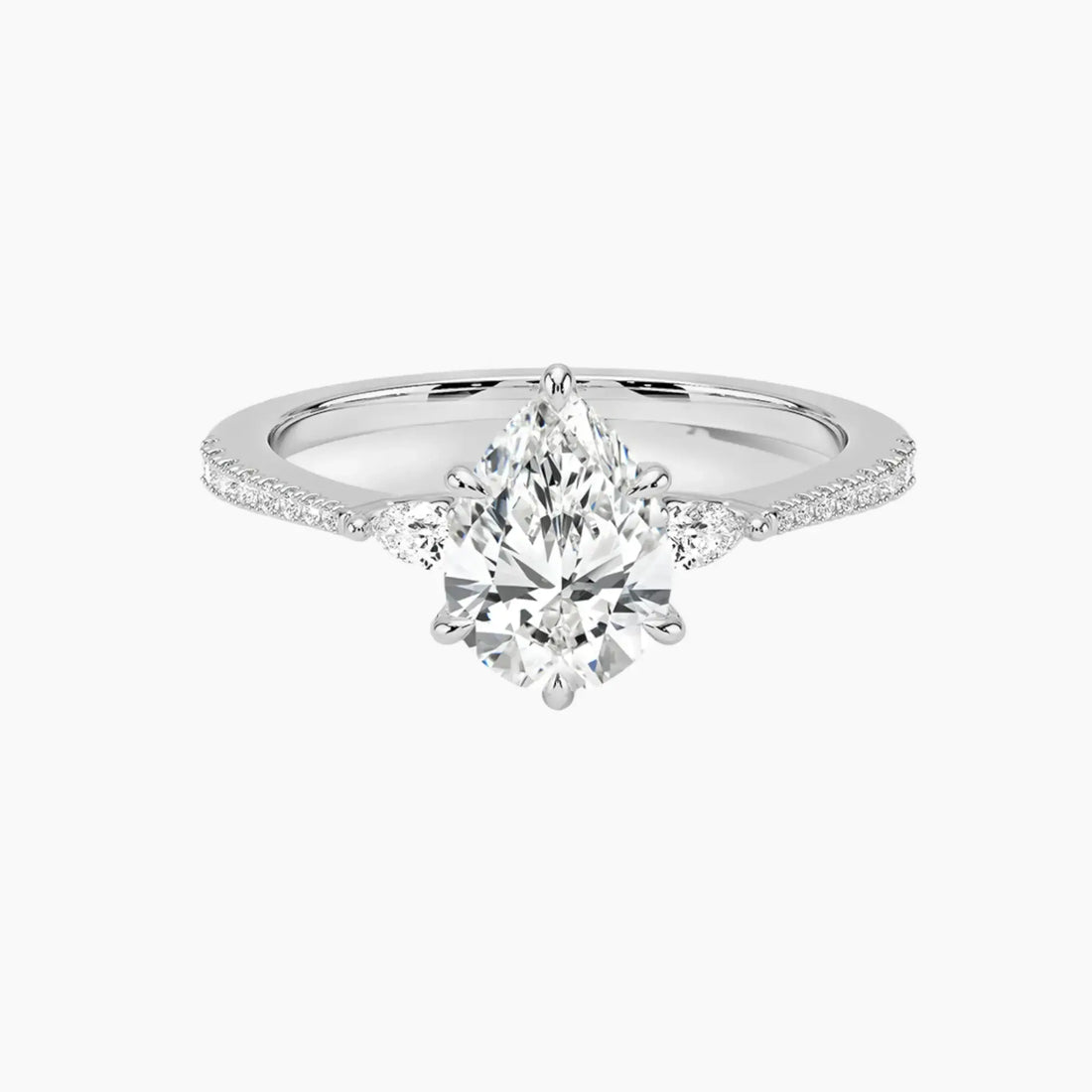 Calliope Pave Pear Three Stone 3 Carat Lab Grown Diamond Engagement Ring in 18K Rose Gold