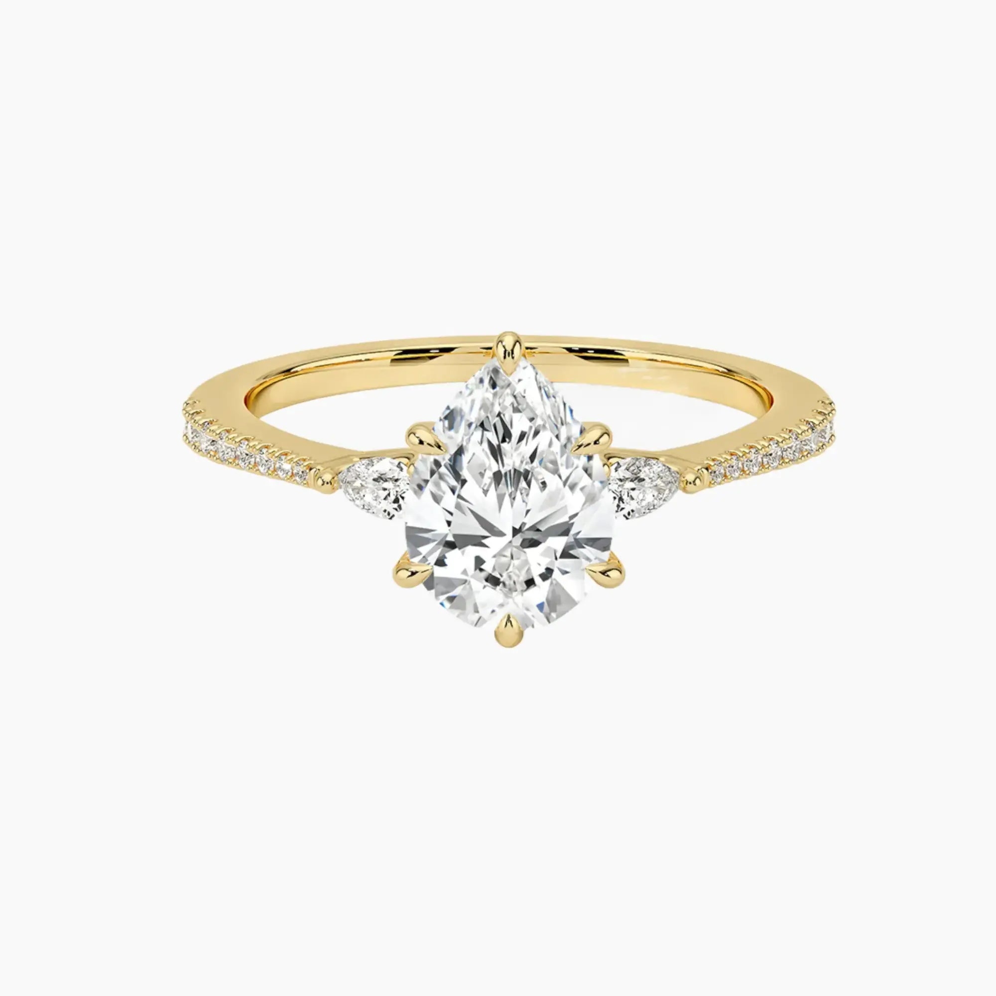 Calliope Pave Pear Three Stone 3 Carat Lab Grown Diamond Engagement Ring in 14K White Gold