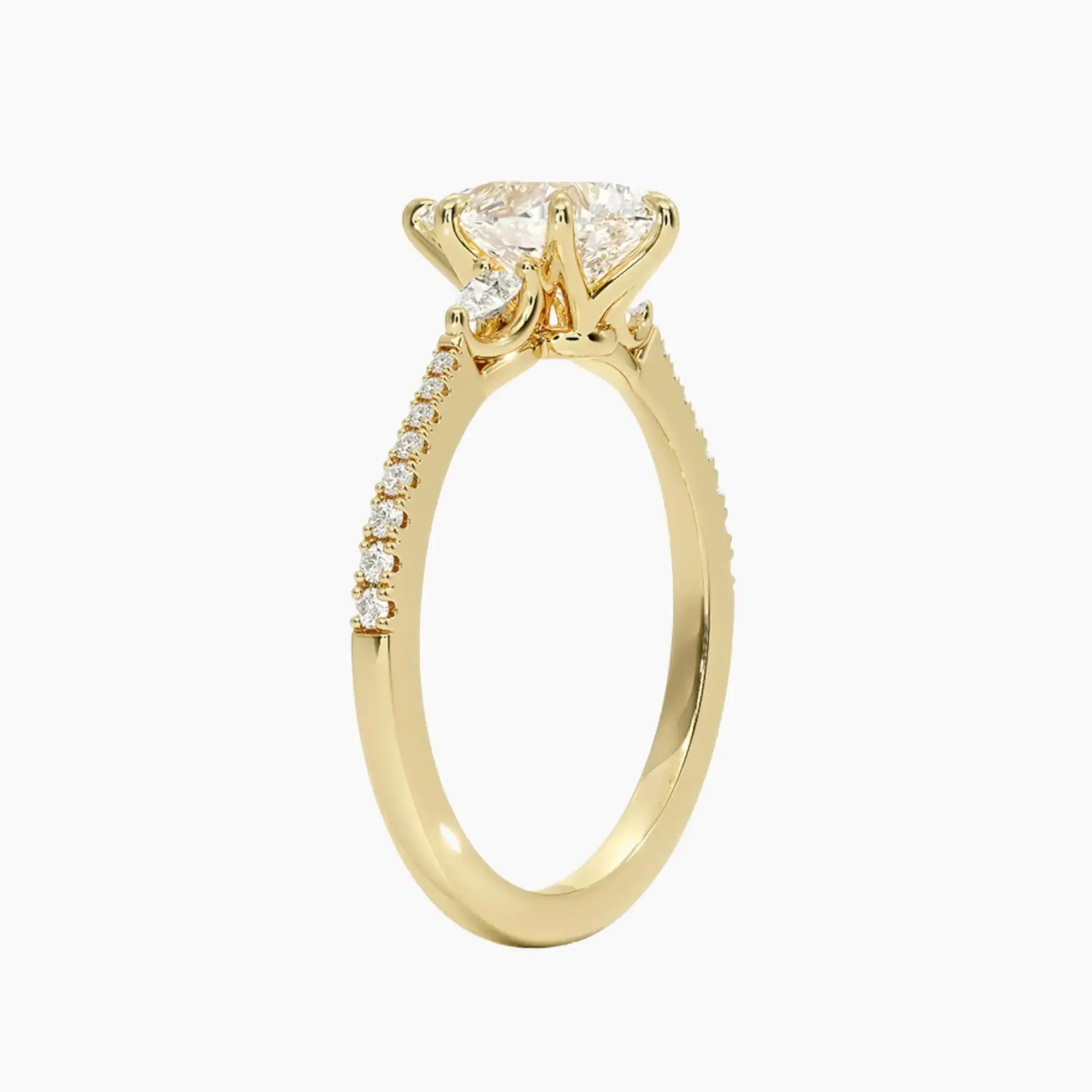 Calliope Pave Pear Three Stone 3 Carat Lab Grown Diamond Engagement Ring in 18K Yellow Gold