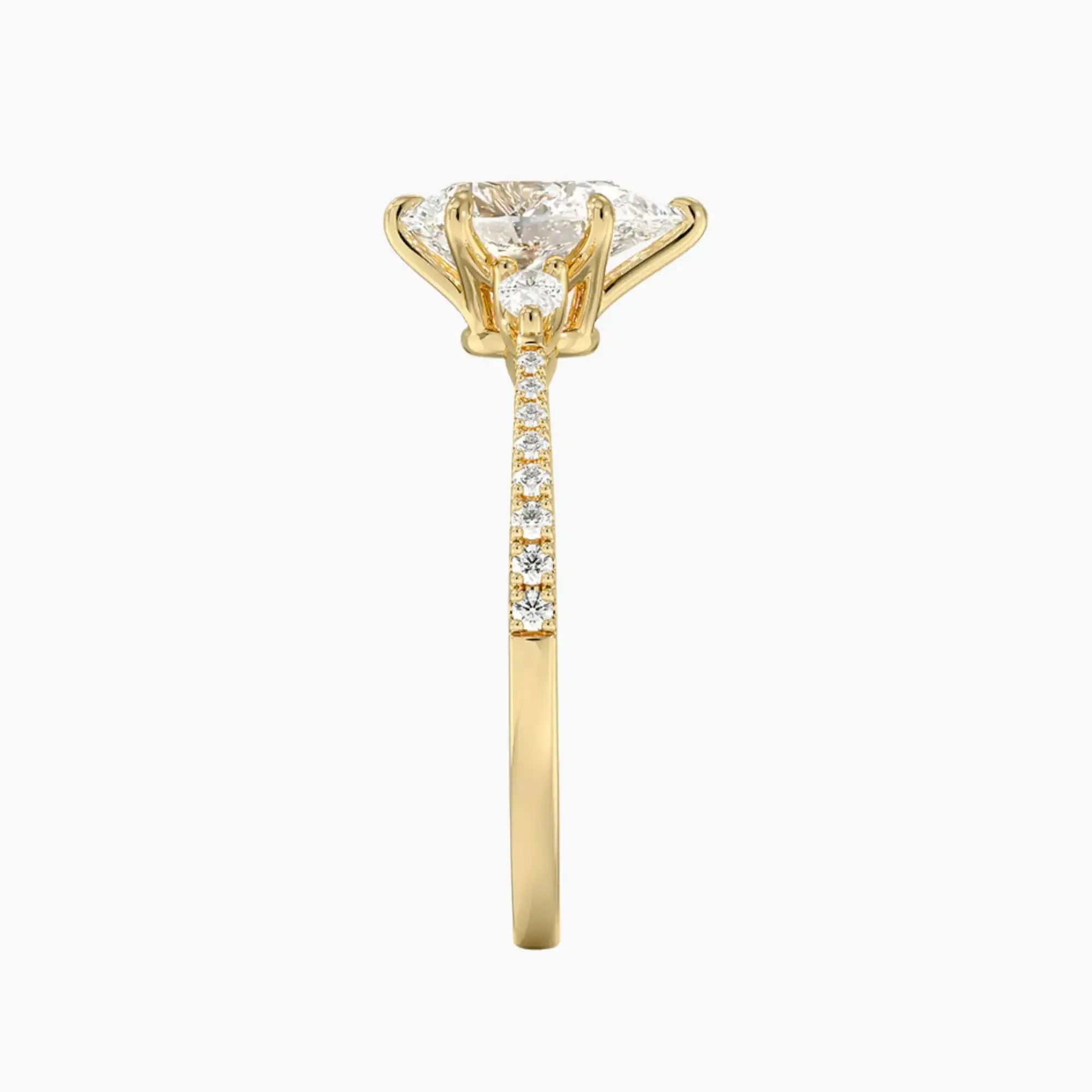 Calliope Pave Pear Three Stone 2 Carat Lab Grown Diamond Engagement Ring in 14K Yellow Gold