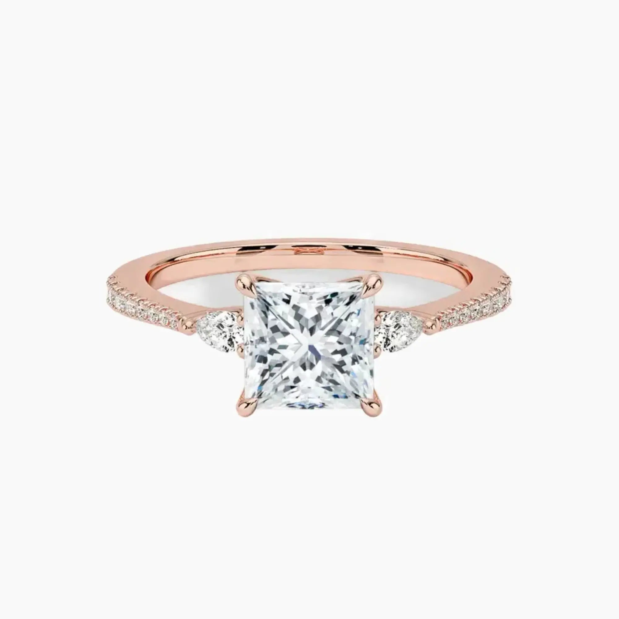 Calliope Pave Princess Three Stone 2 Carat Lab Grown Diamond Engagement Ring in 14K White Gold