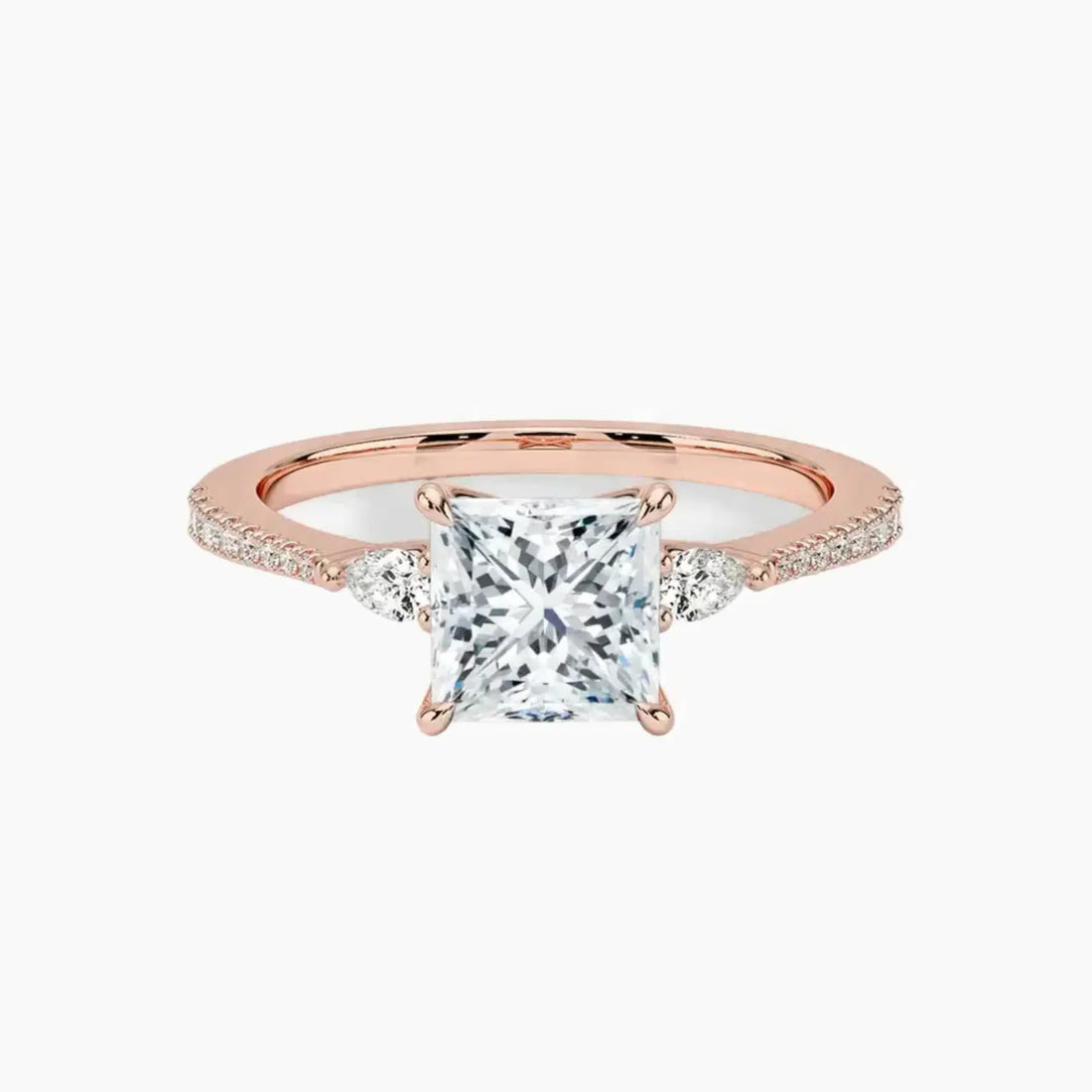 Calliope Pave Princess Three Stone 3 Carat Lab Grown Diamond Engagement Ring in 14K Yellow Gold