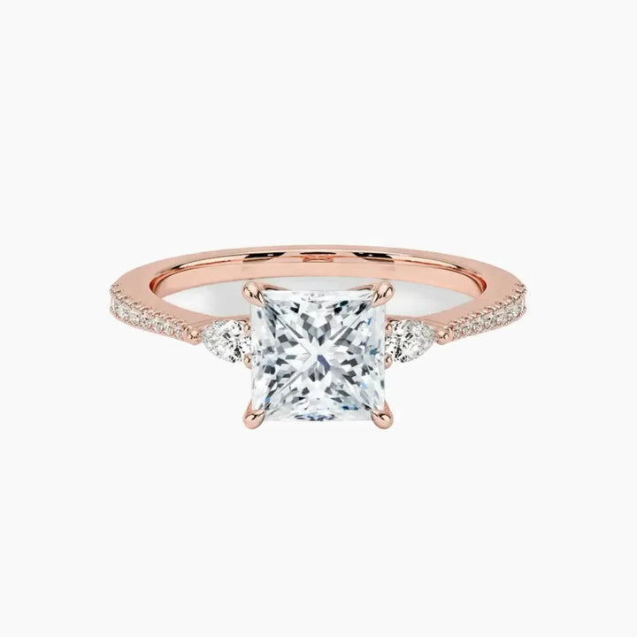 Calliope Pave Princess Three Stone 1.5 Carat Lab Grown Diamond Engagement Ring in 14K Rose Gold