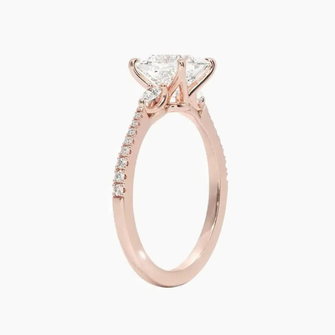 Calliope Pave Princess Three Stone 3 Carat Lab Grown Diamond Engagement Ring in 18K Rose Gold