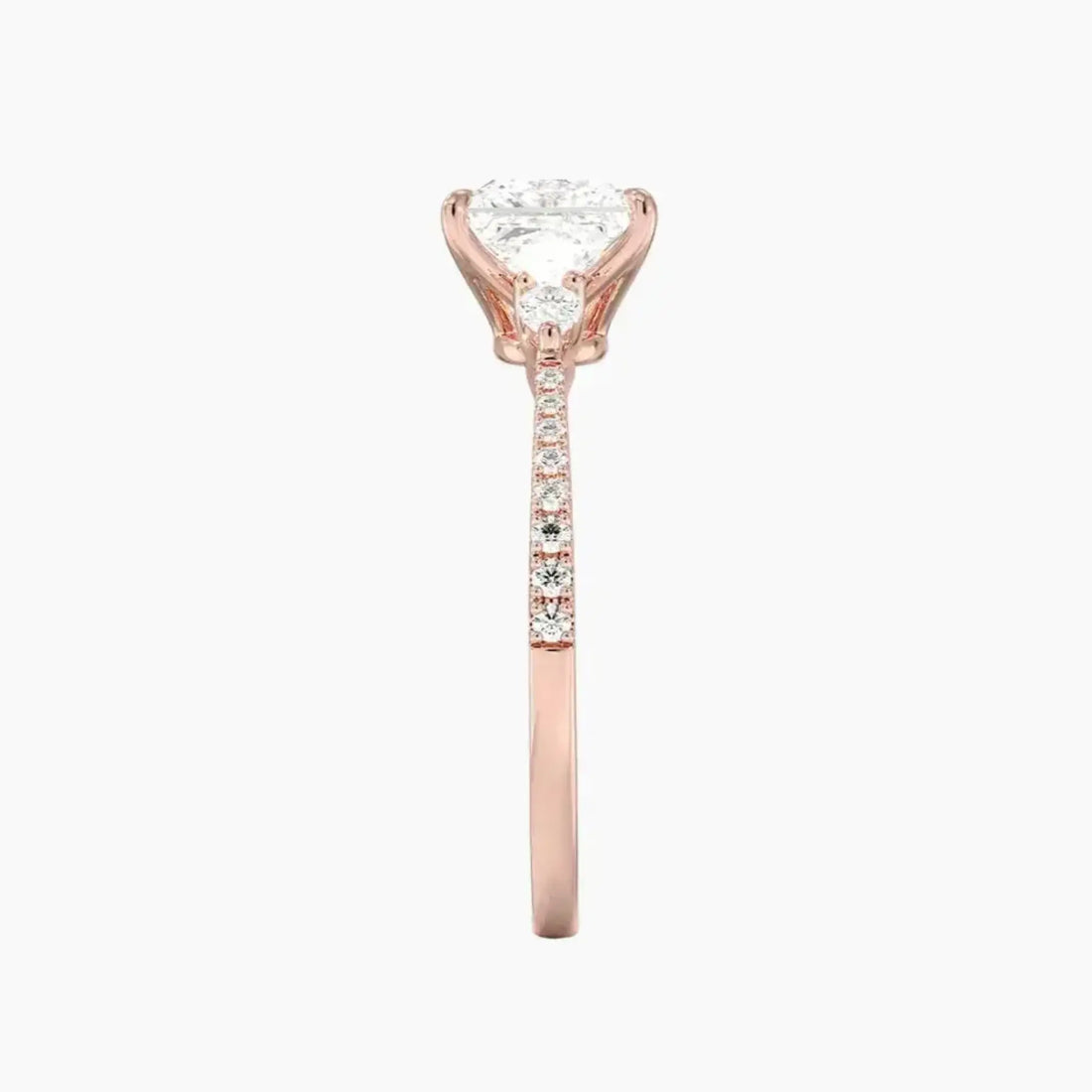 Calliope Pave Princess Three Stone 3 Carat Lab Grown Diamond Engagement Ring in 18K Rose Gold