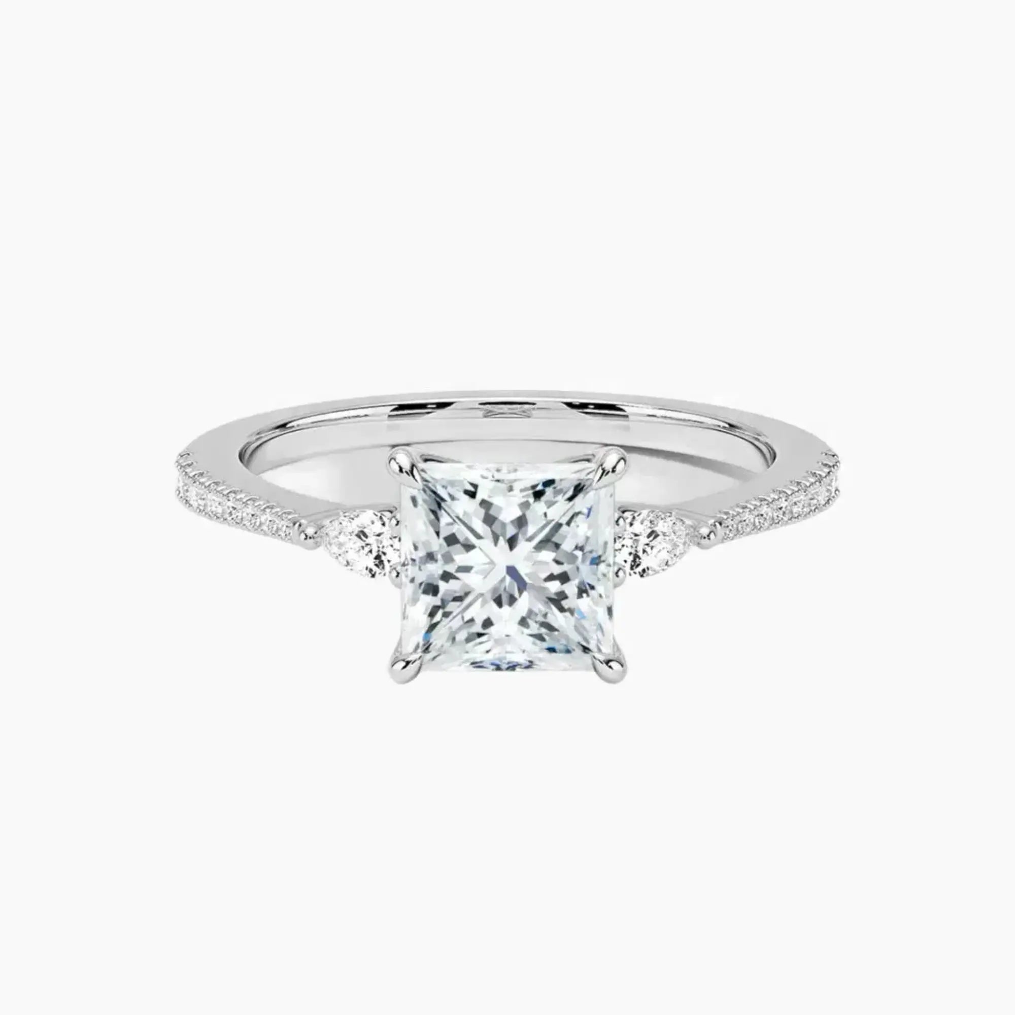 Calliope Pave Princess Three Stone Diamond Ring Setting in 18K Yellow Gold