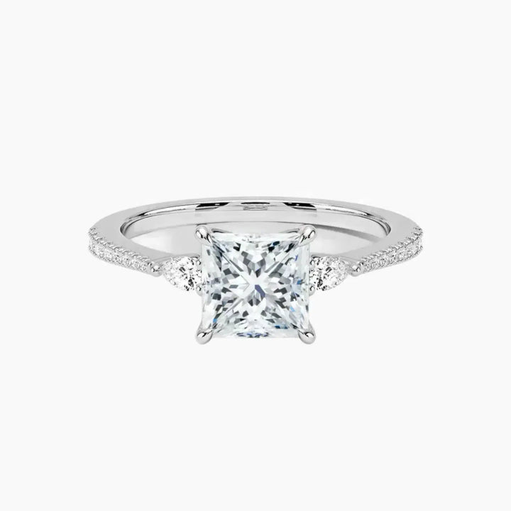 Calliope Pave Princess Three Stone 1.5 Carat Lab Grown Diamond Engagement Ring in 18K White Gold