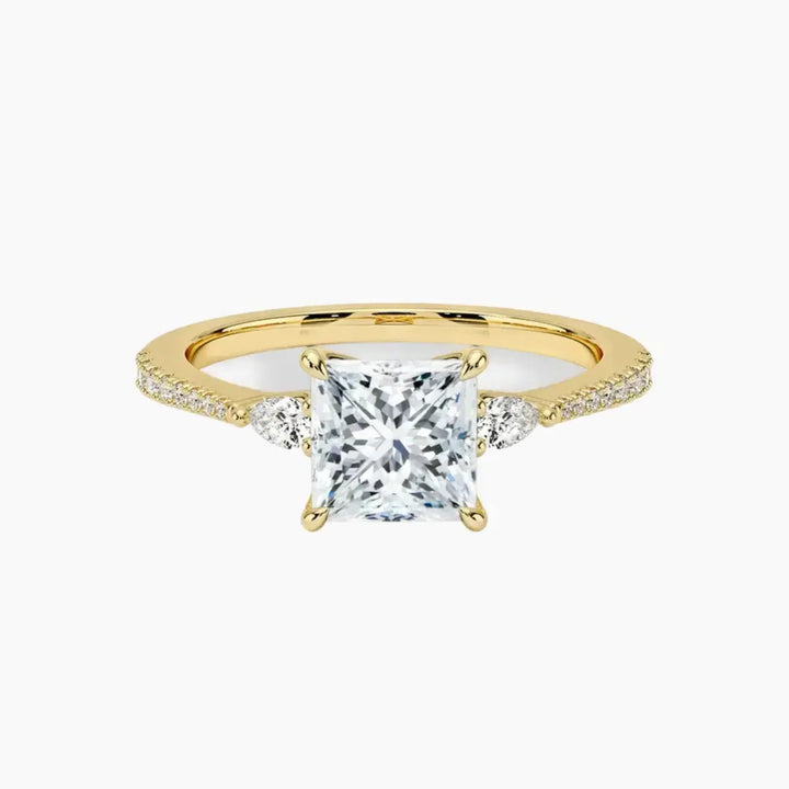 Calliope Pave Princess Three Stone 1.5 Carat Lab Grown Diamond Engagement Ring in 18K Yellow Gold