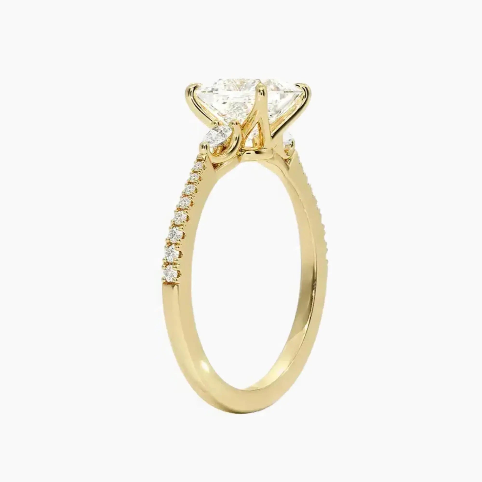 Calliope Pave Princess Three Stone 2 Carat Lab Grown Diamond Engagement Ring in 14K White Gold