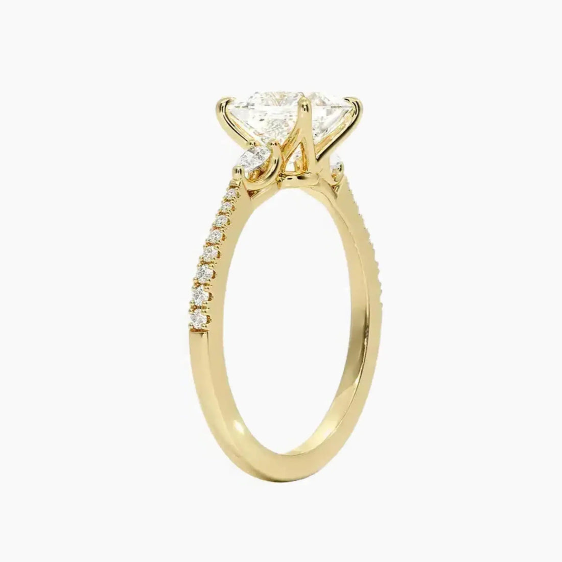 Calliope Pave Princess Three Stone Diamond Ring Setting in 18K White Gold