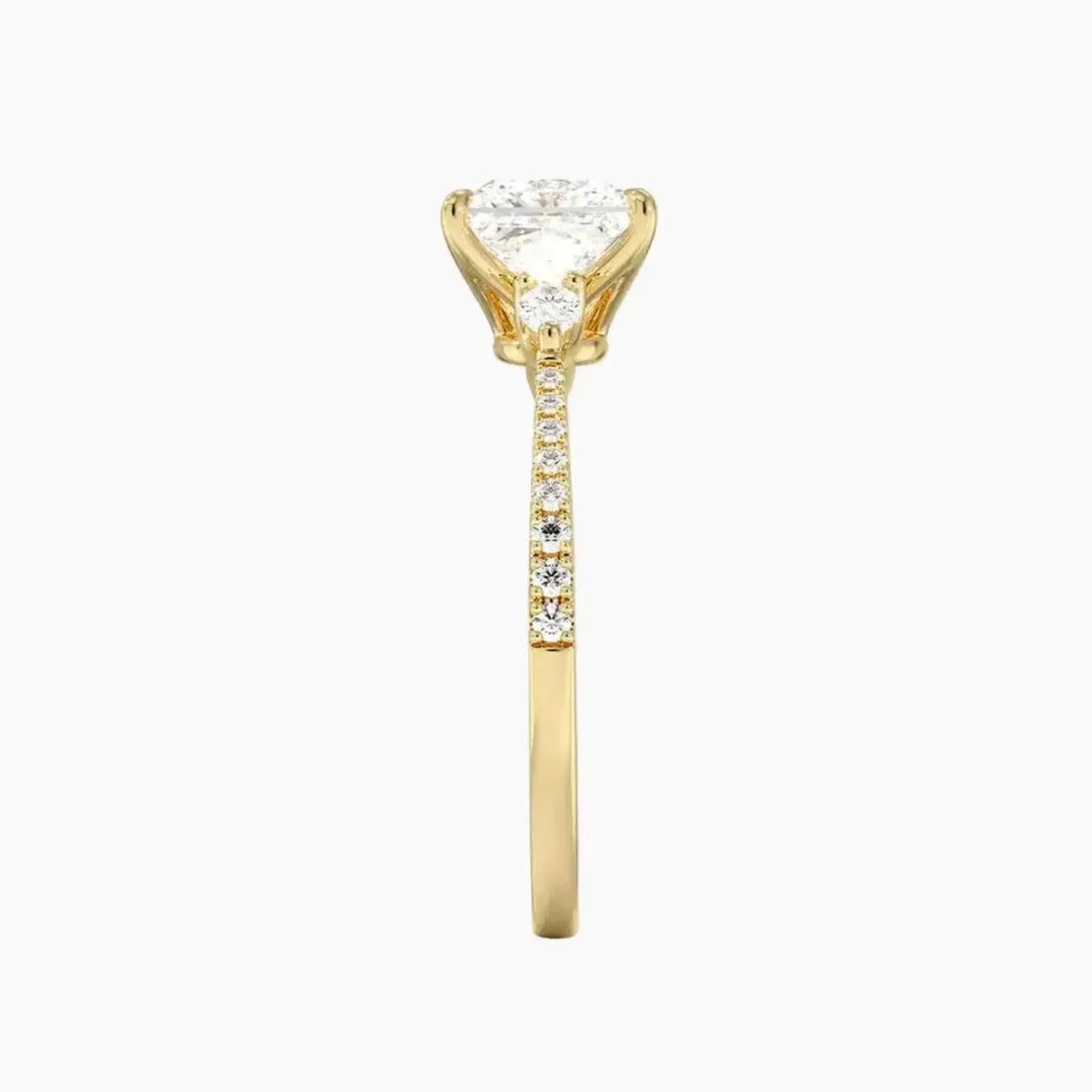 Calliope Pave Princess Three Stone 1.5 Carat Lab Grown Diamond Engagement Ring in 14K Yellow Gold
