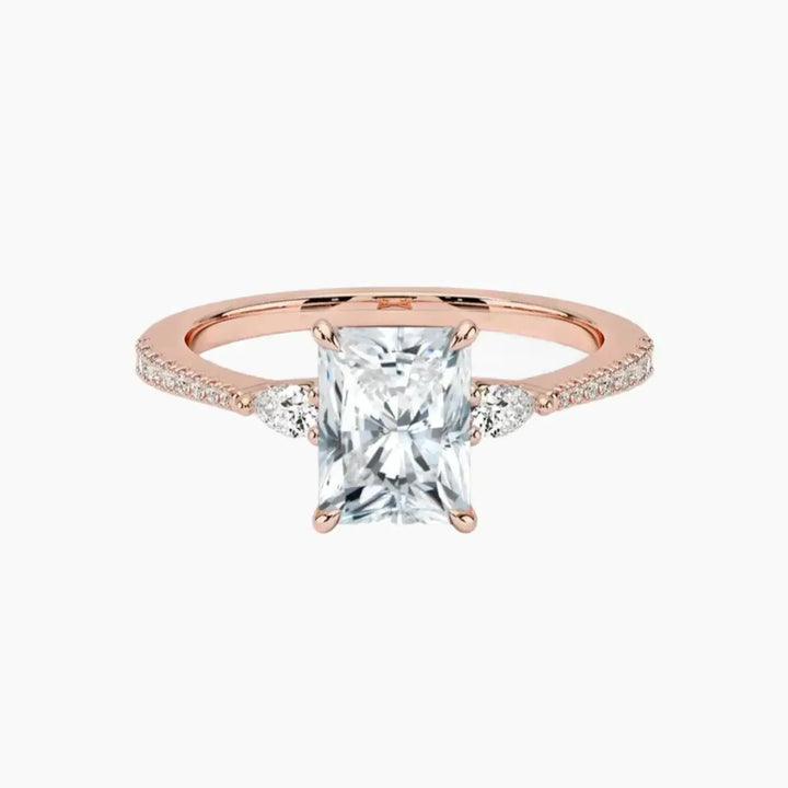 Calliope Pave Radiant Three Stone 2 Carat Lab Grown Diamond Engagement Ring in 14K Rose Gold