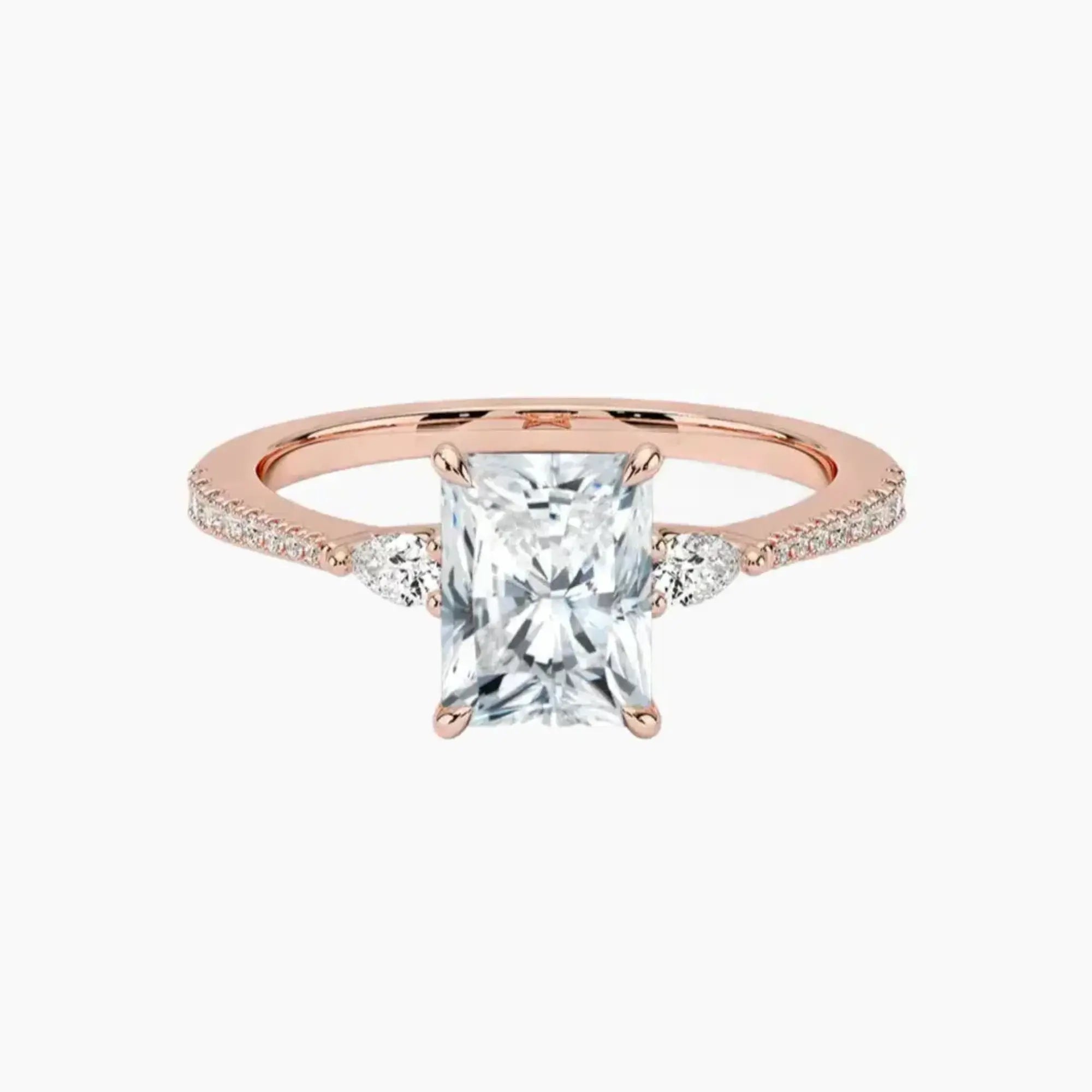 Calliope Pave Radiant Three Stone 1.5 Carat Lab Grown Diamond Engagement Ring in 18K White Gold