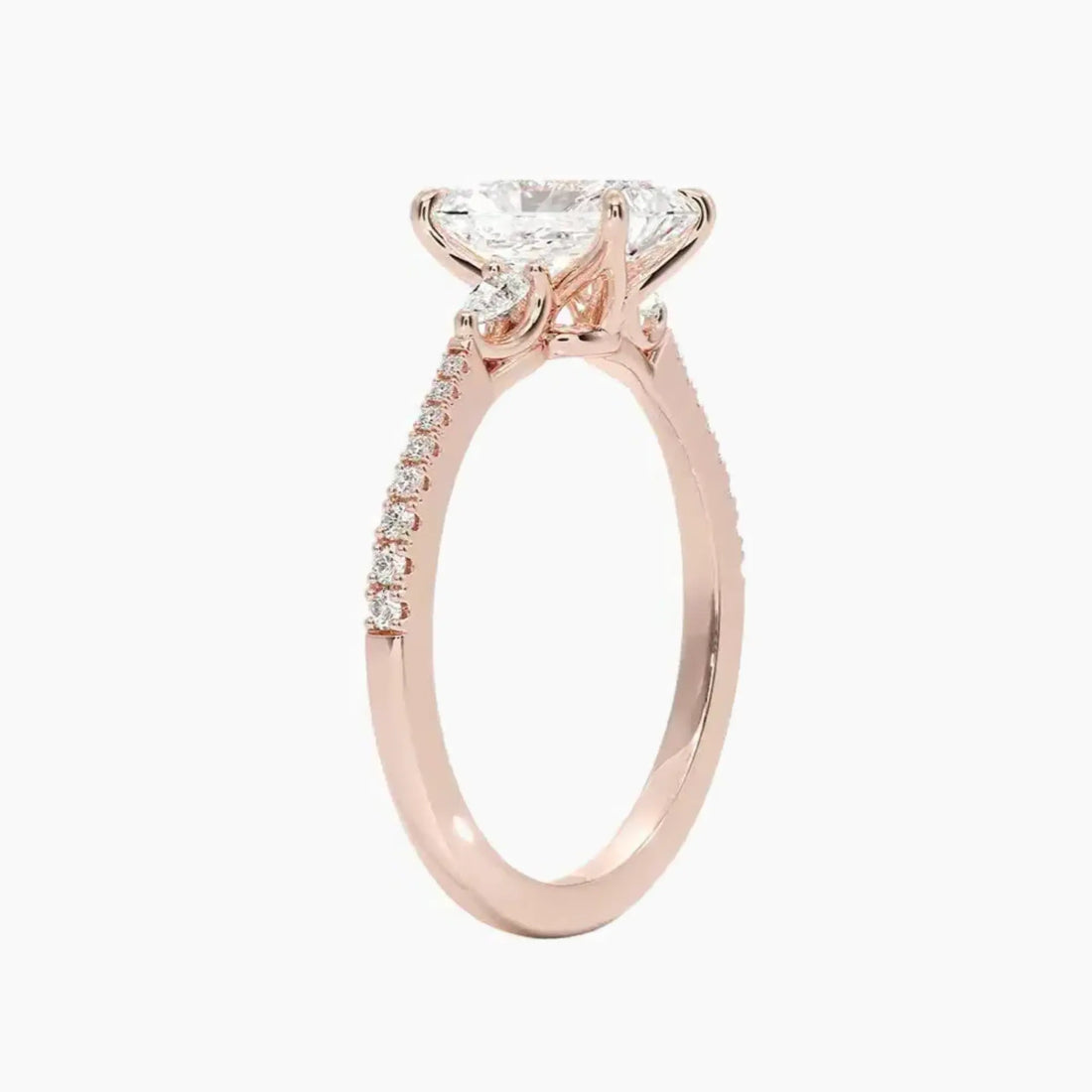 Calliope Pave Radiant Three Stone 2 Carat Lab Grown Diamond Engagement Ring in 14K Yellow Gold