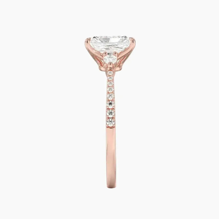 Calliope Pave Radiant Three Stone 1.5 Carat Lab Grown Diamond Engagement Ring in 18K Yellow Gold