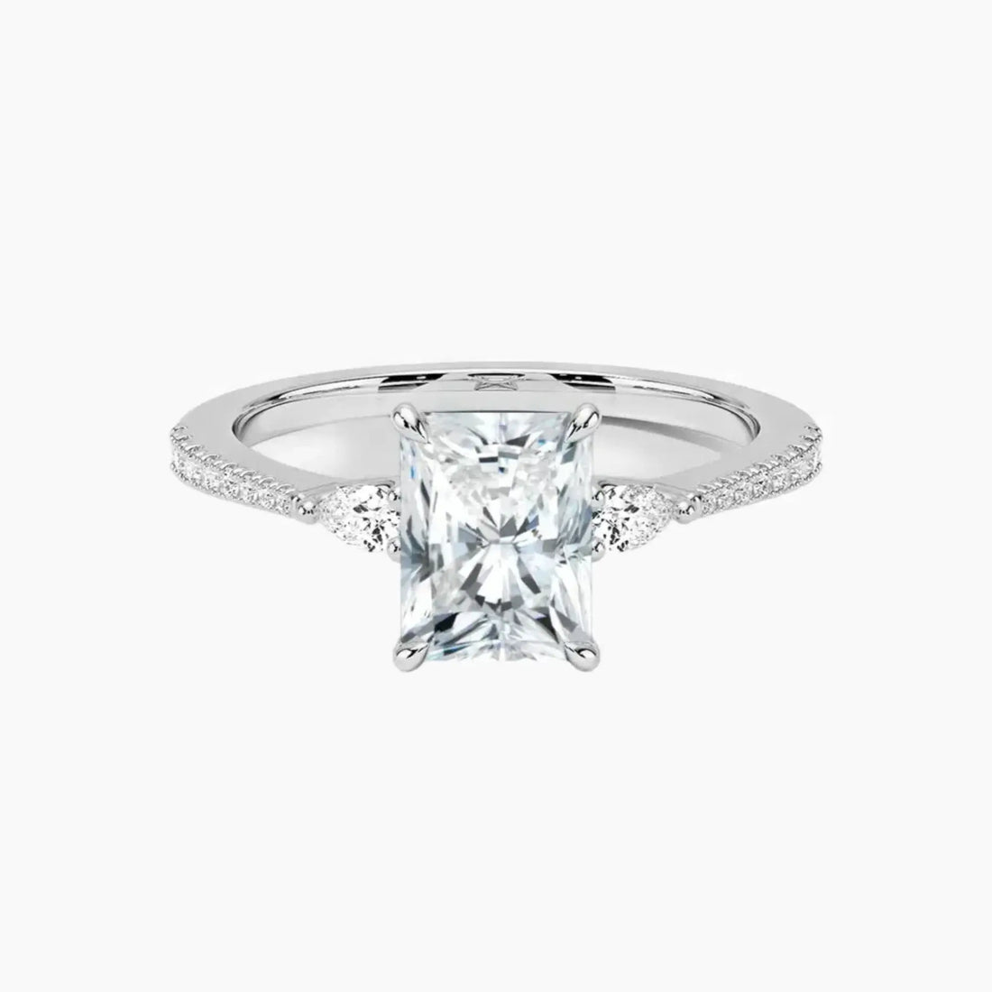 Calliope Pave Radiant Three Stone 1.5 Carat Lab Grown Diamond Engagement Ring in 18K White Gold