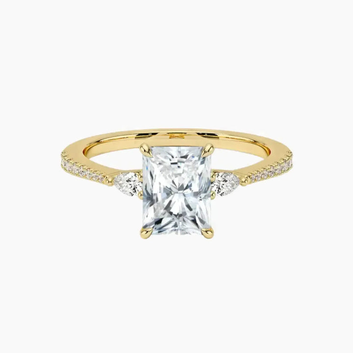 Calliope Pave Radiant Three Stone 2.5 Carat Lab Grown Diamond Engagement Ring in 18K Yellow Gold