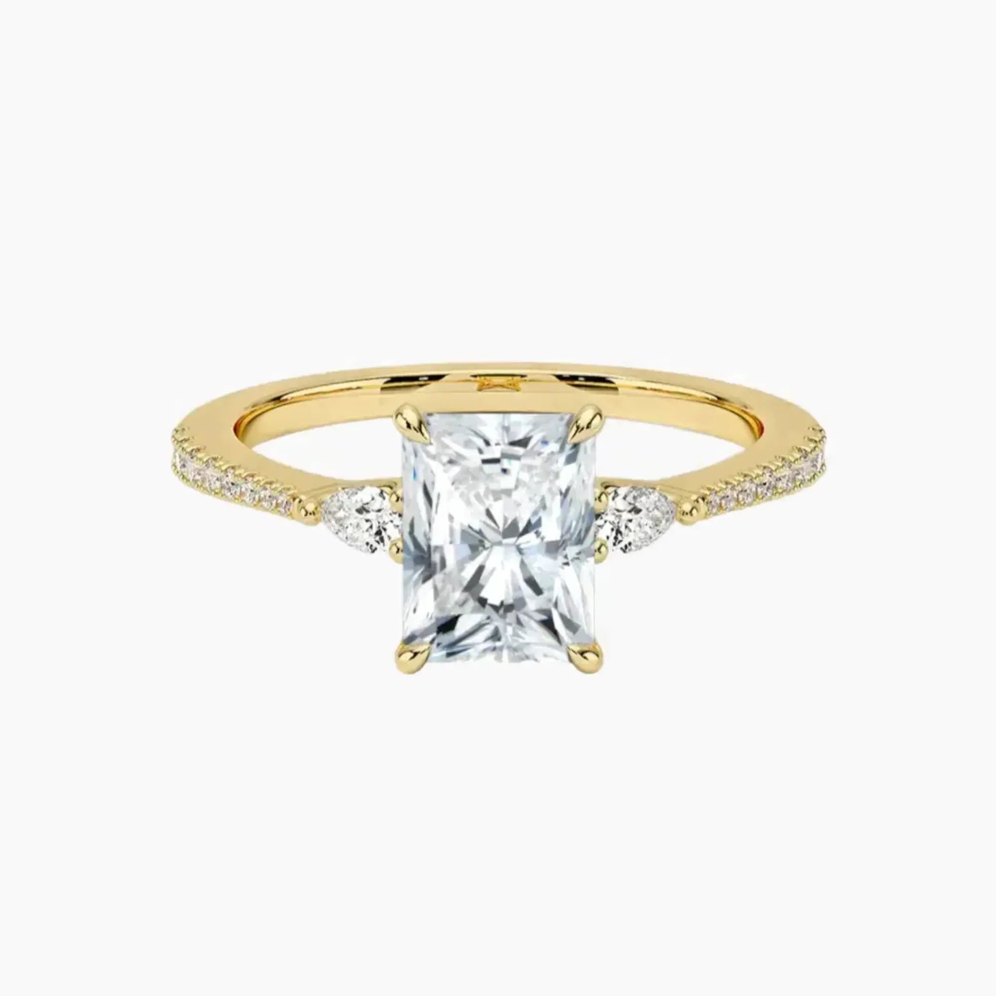 Calliope Pave Radiant Three Stone 1 Carat Lab Grown Diamond Engagement Ring in 18K Yellow Gold