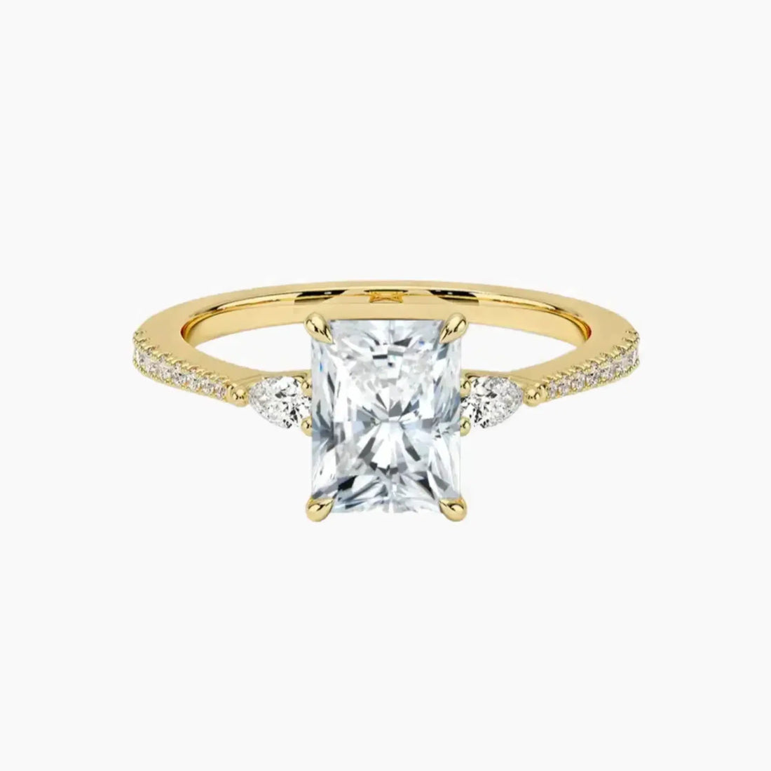 Calliope Pave Radiant Three Stone Diamond Ring Setting in 14K Yellow Gold