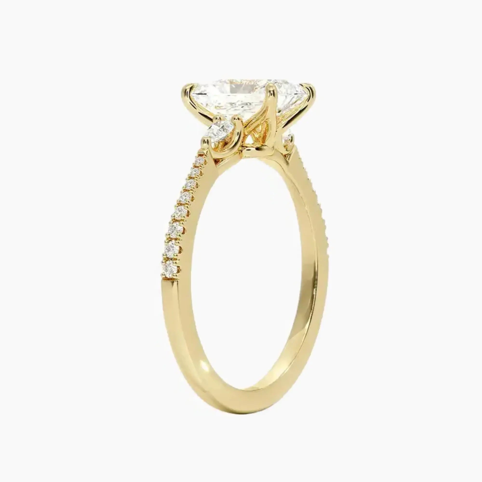 Calliope Pave Radiant Three Stone 2.5 Carat Lab Grown Diamond Engagement Ring in 14K Rose Gold