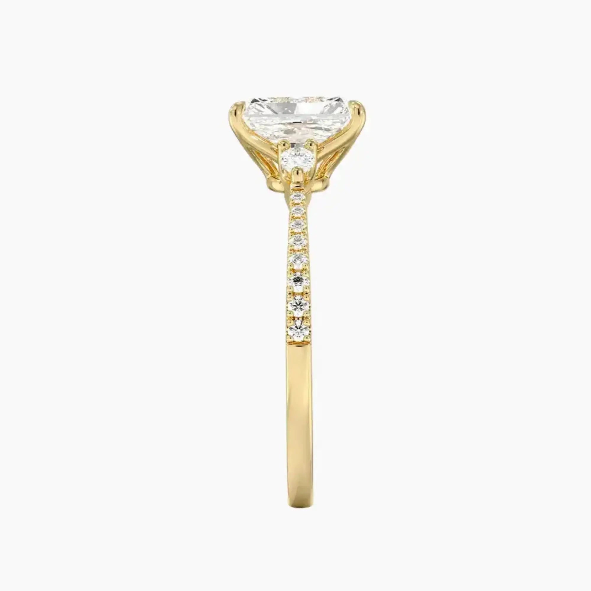 Calliope Pave Radiant Three Stone 3 Carat Lab Grown Diamond Engagement Ring in 18K Rose Gold