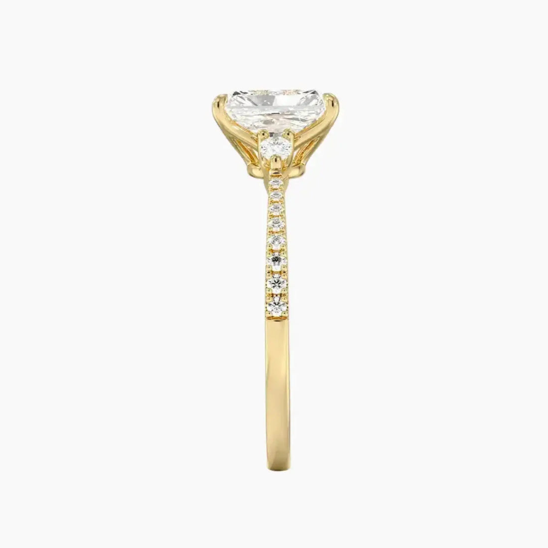Calliope Pave Radiant Three Stone 1 Carat Lab Grown Diamond Engagement Ring in 18K Rose Gold