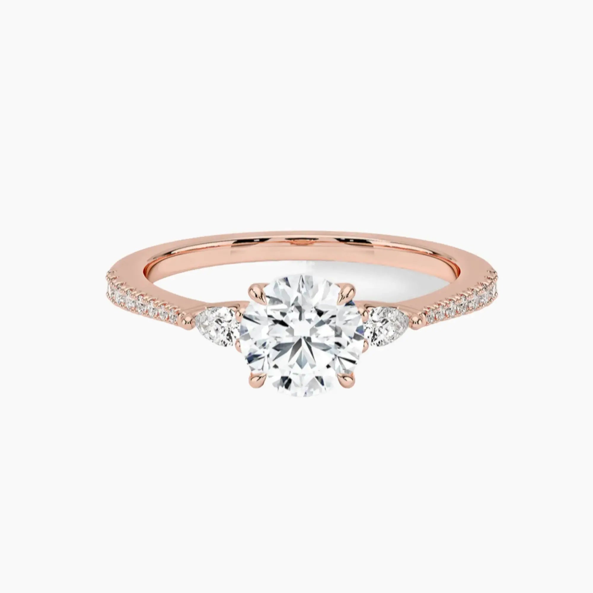 Calliope Pave Round Three Stone 1 Carat Lab Grown Diamond Engagement Ring in 18K Rose Gold