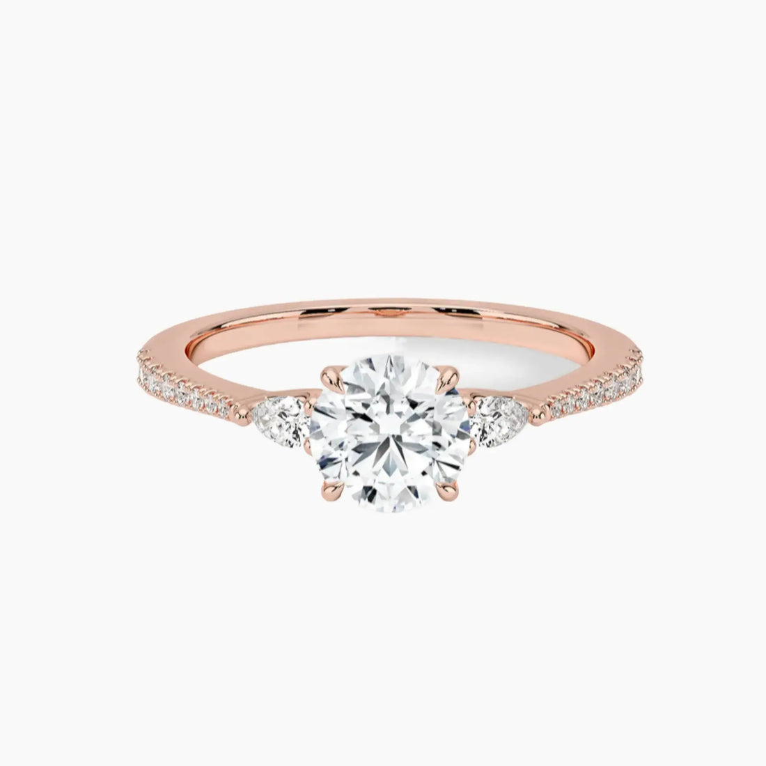 Calliope Pave Round Three Stone Diamond Ring Setting in 18K Rose Gold