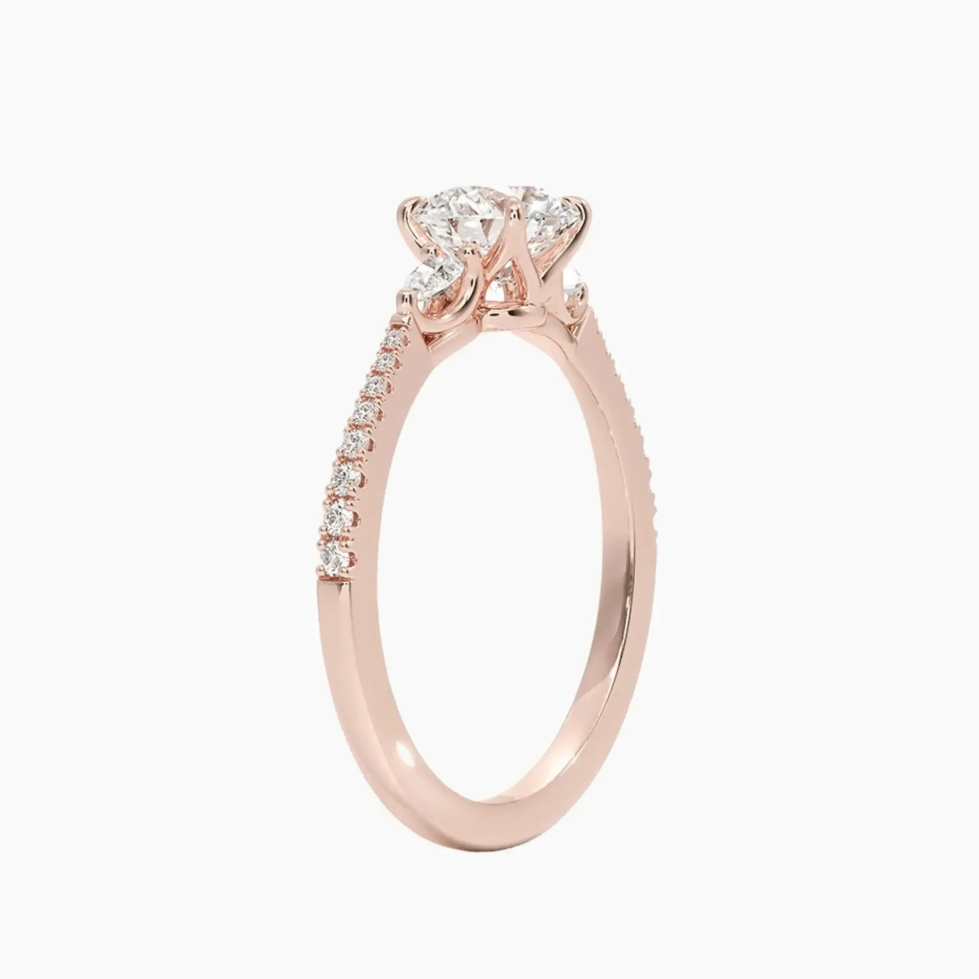Calliope Pave Round Three Stone 1.5 Carat Lab Grown Diamond Engagement Ring in 14K Yellow Gold