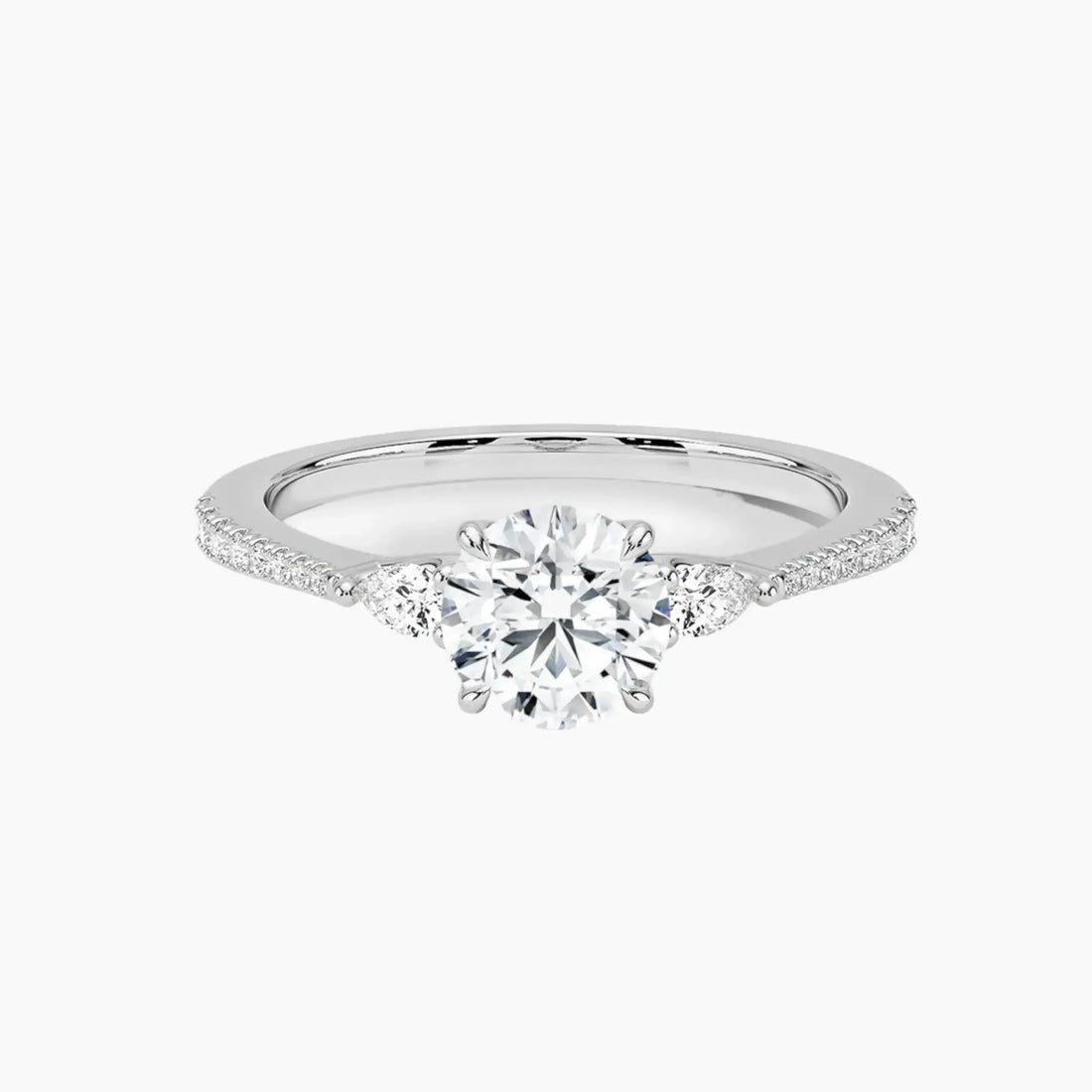 Calliope Pave Round Three Stone 1 Carat Lab Grown Diamond Engagement Ring in 14K Yellow Gold