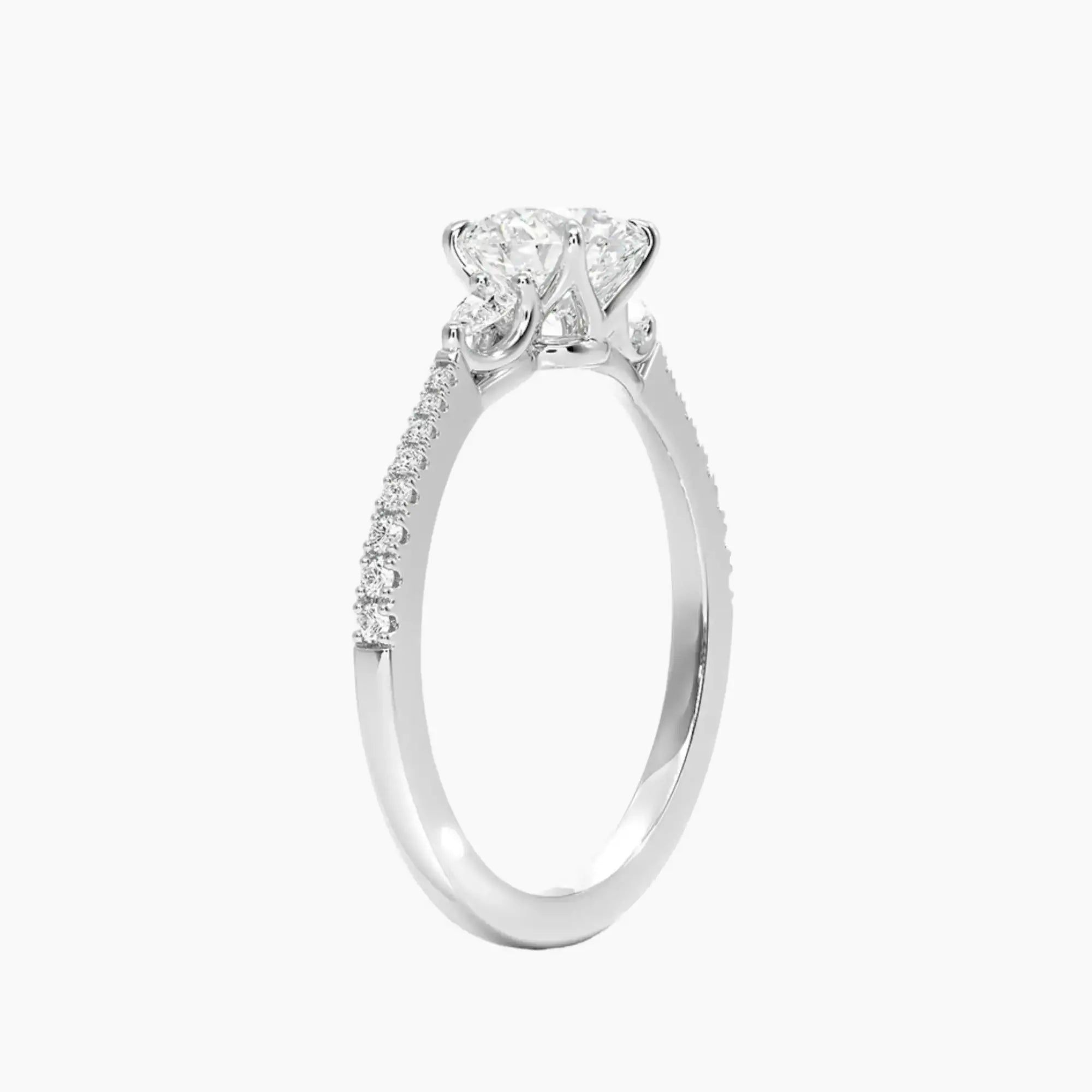 Calliope Pave Round Three Stone 1 Carat Lab Grown Diamond Engagement Ring in 18K White Gold