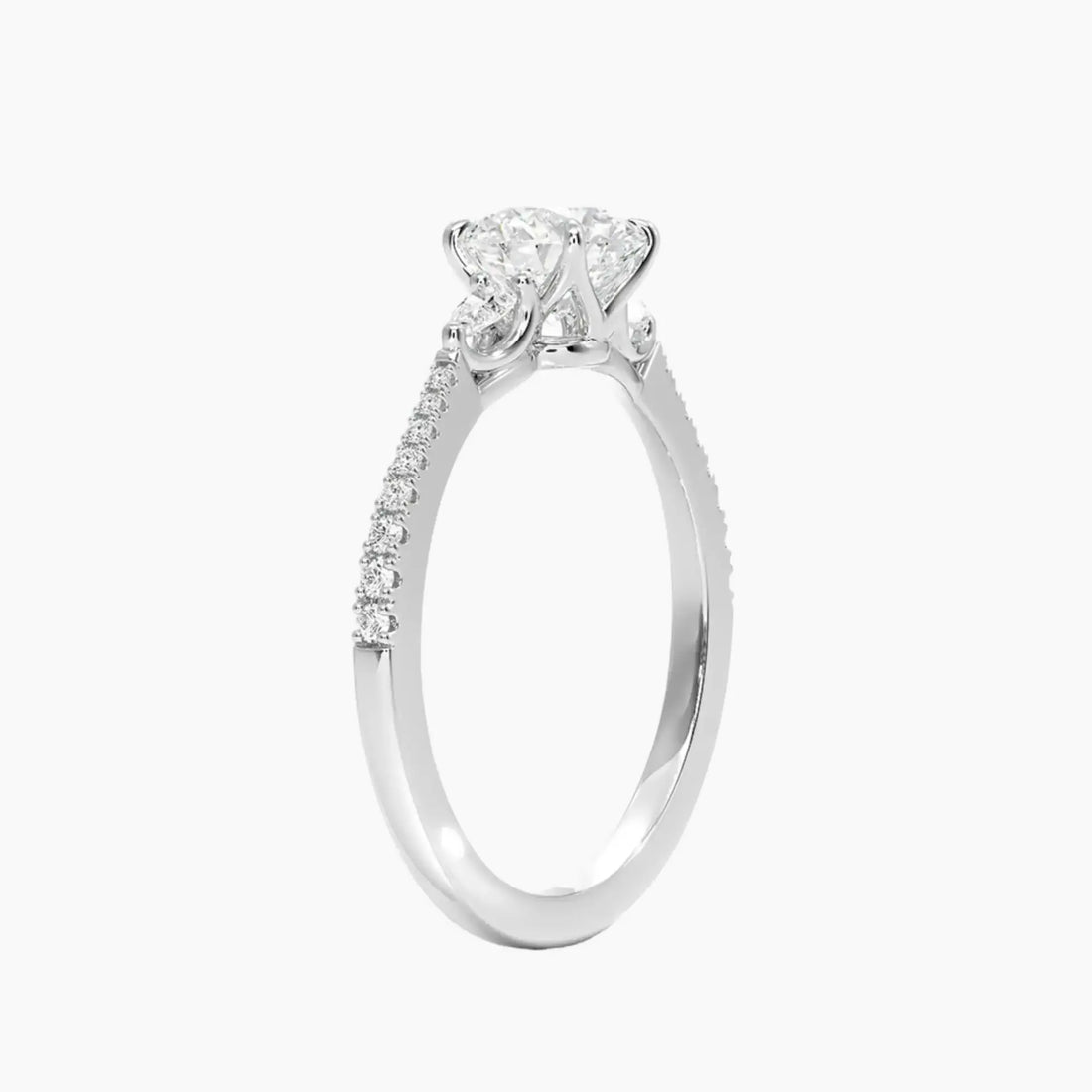 Calliope Pave Round Three Stone 1 Carat Lab Grown Diamond Engagement Ring in 14K Rose Gold
