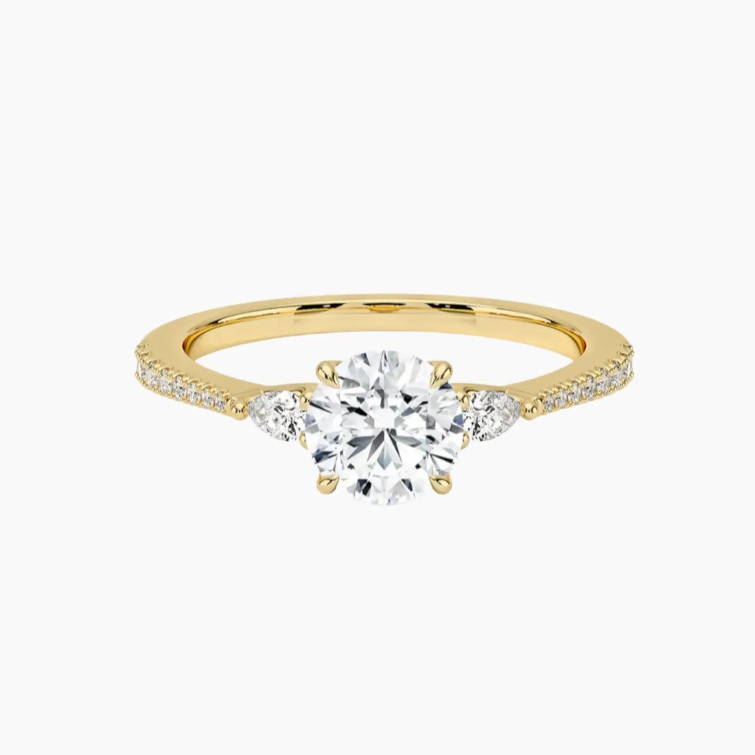 Calliope Pave Round Three Stone 2.5 Carat Lab Grown Diamond Engagement Ring in 14K Rose Gold