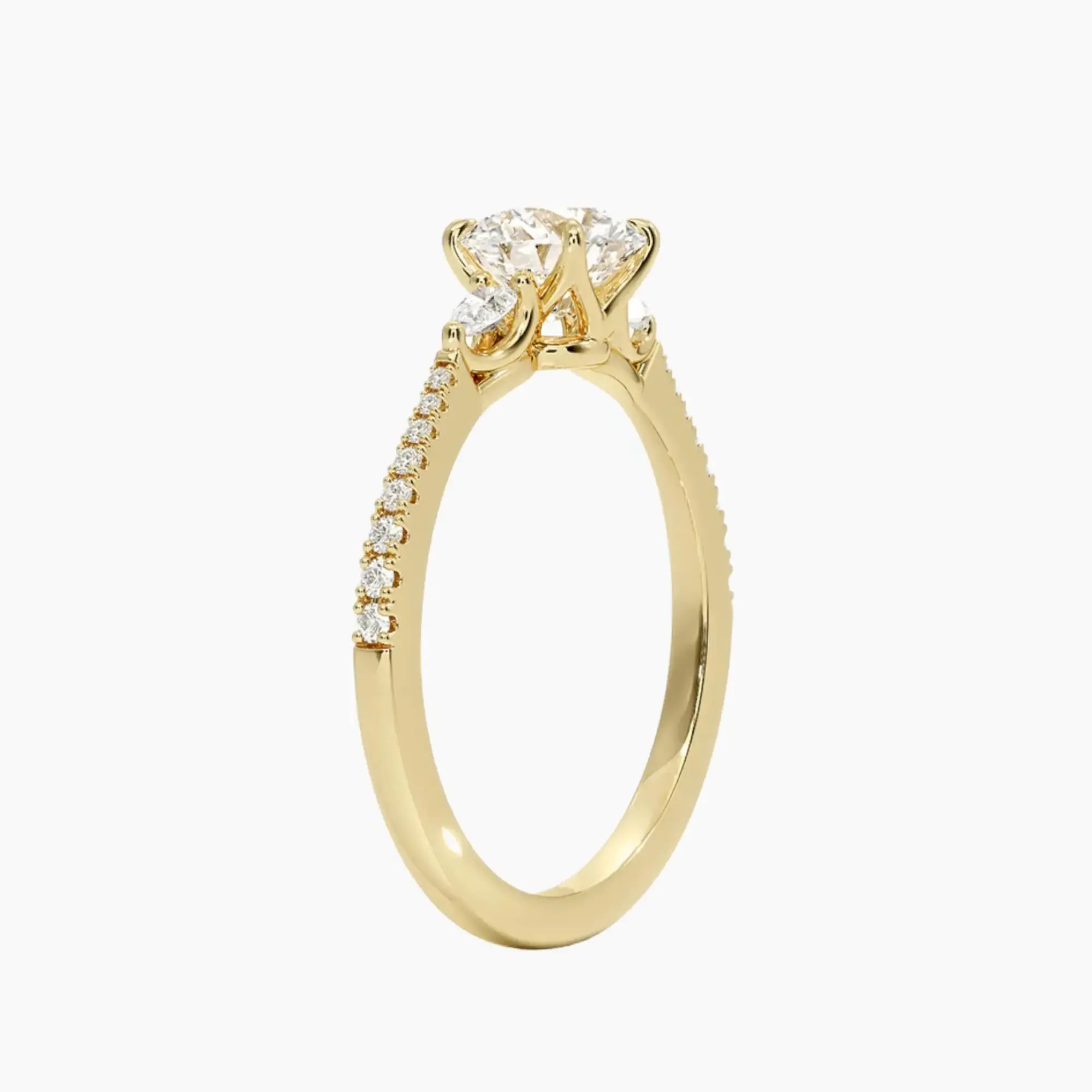 Calliope Pave Round Three Stone Diamond Ring Setting in 18K White Gold