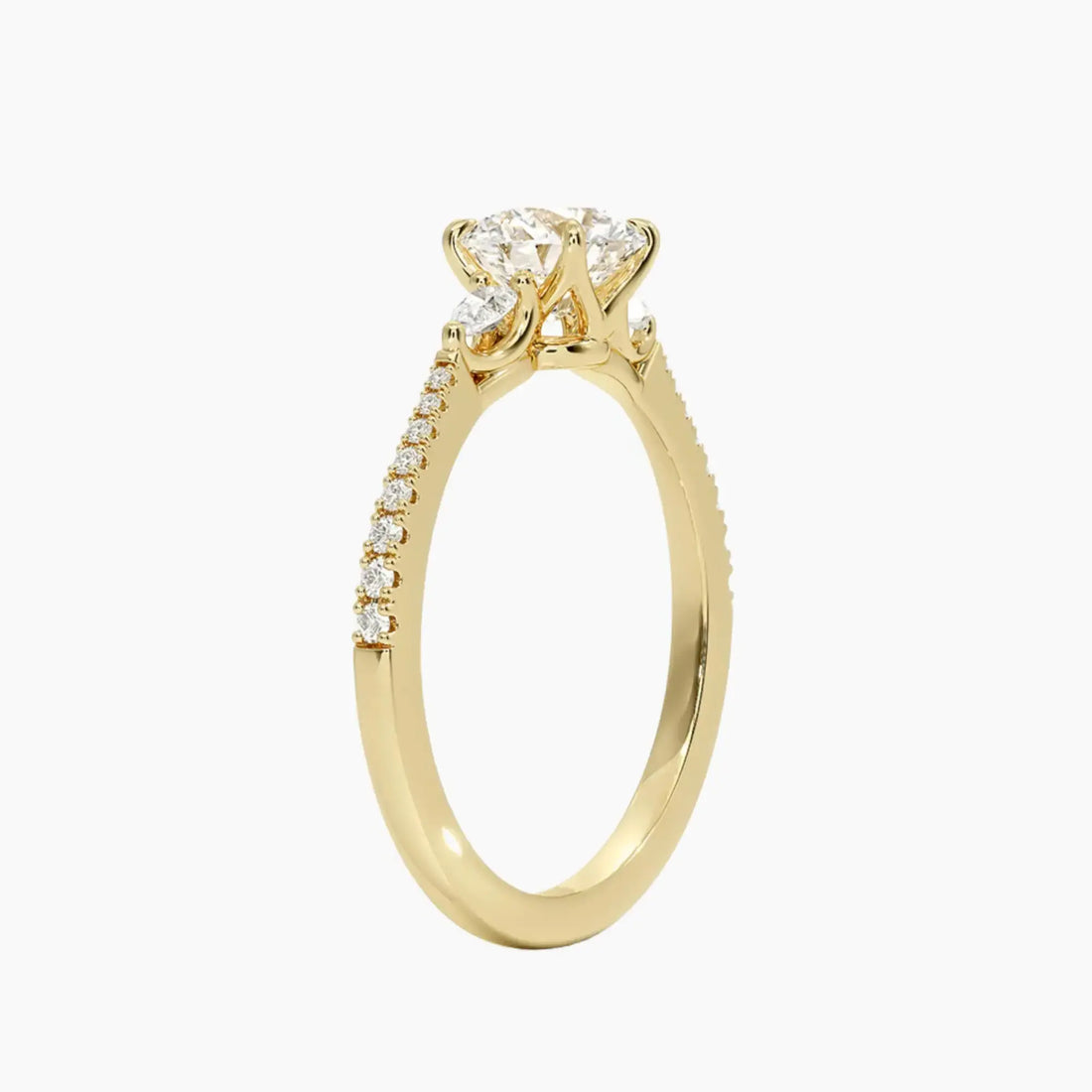 Calliope Pave Round Three Stone 1 Carat Lab Grown Diamond Engagement Ring in 14K Rose Gold