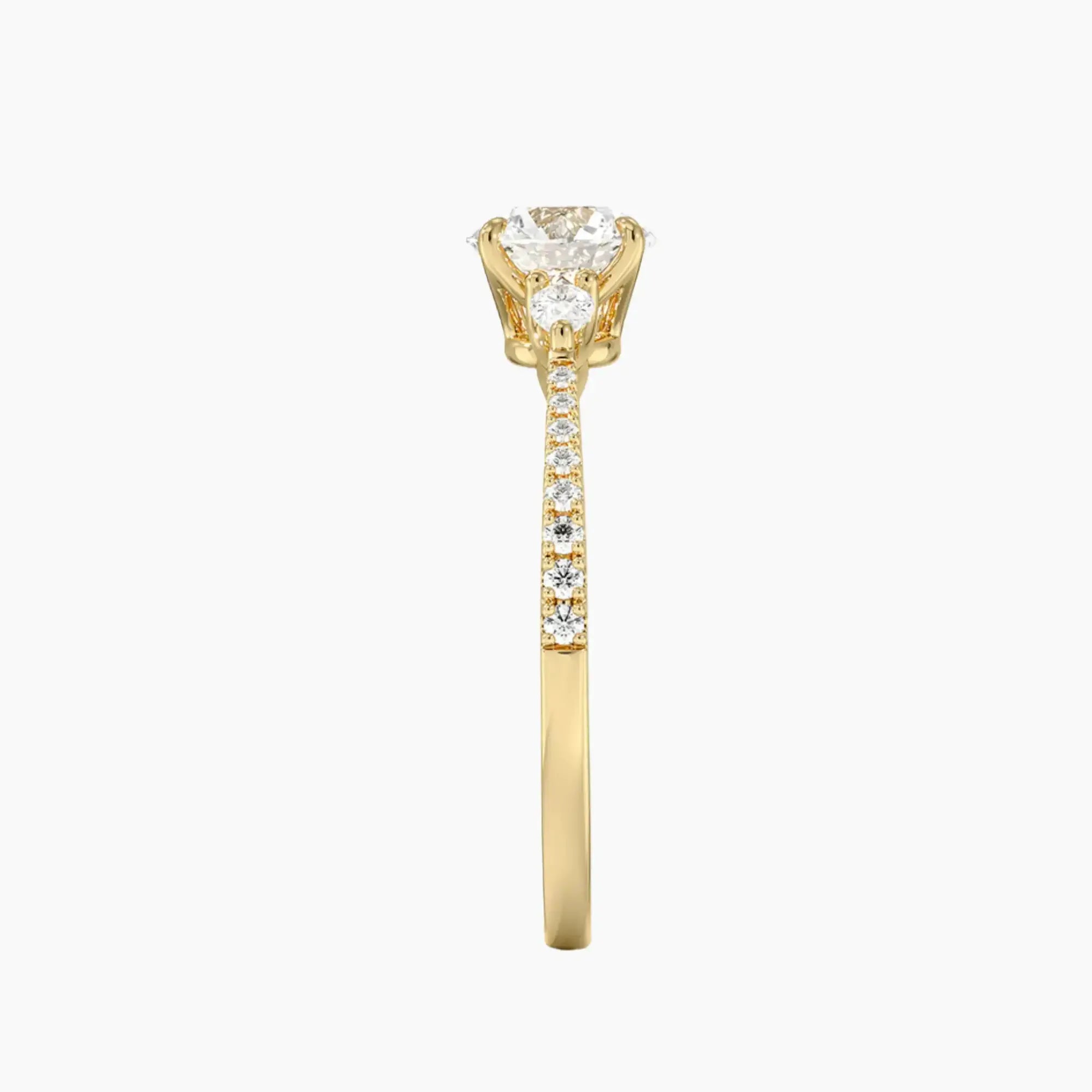 Calliope Pave Round Three Stone 2.5 Carat Lab Grown Diamond Engagement Ring in 14K Rose Gold