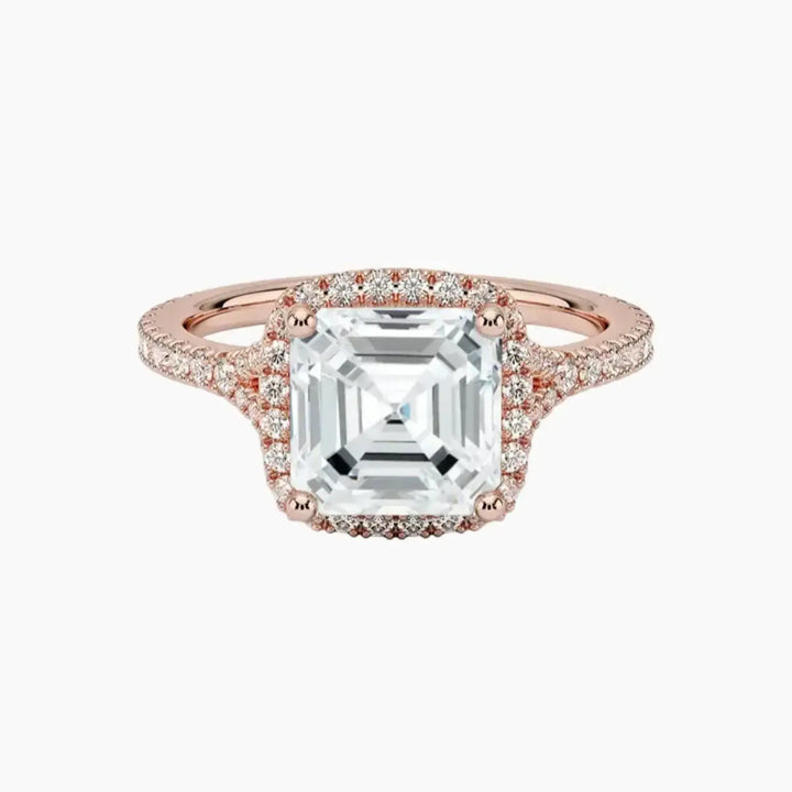 Lysandra Asscher Hidden Halo 2 Carat Lab Grown Diamond Engagement Ring in 14K Rose Gold
