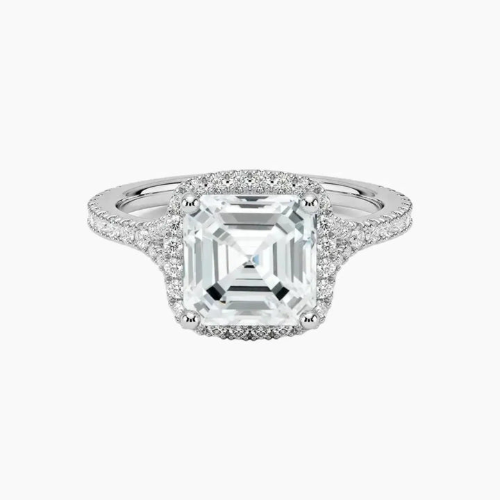 Lysandra Asscher Hidden Halo 3 Carat Lab Grown Diamond Engagement Ring in 18K White Gold
