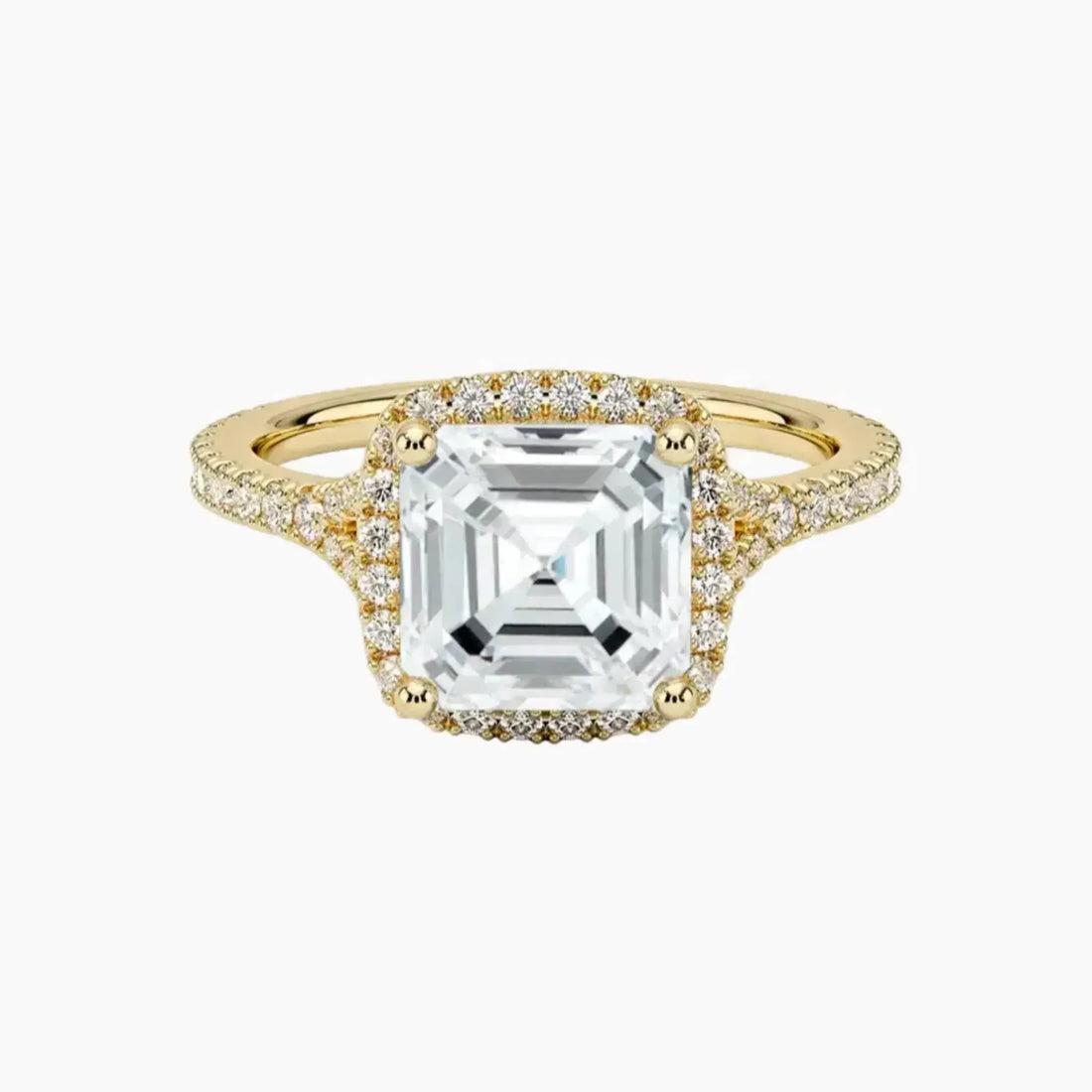 Lysandra Asscher Hidden Halo 2.5 Carat Lab Grown Diamond Engagement Ring in 14K Yellow Gold