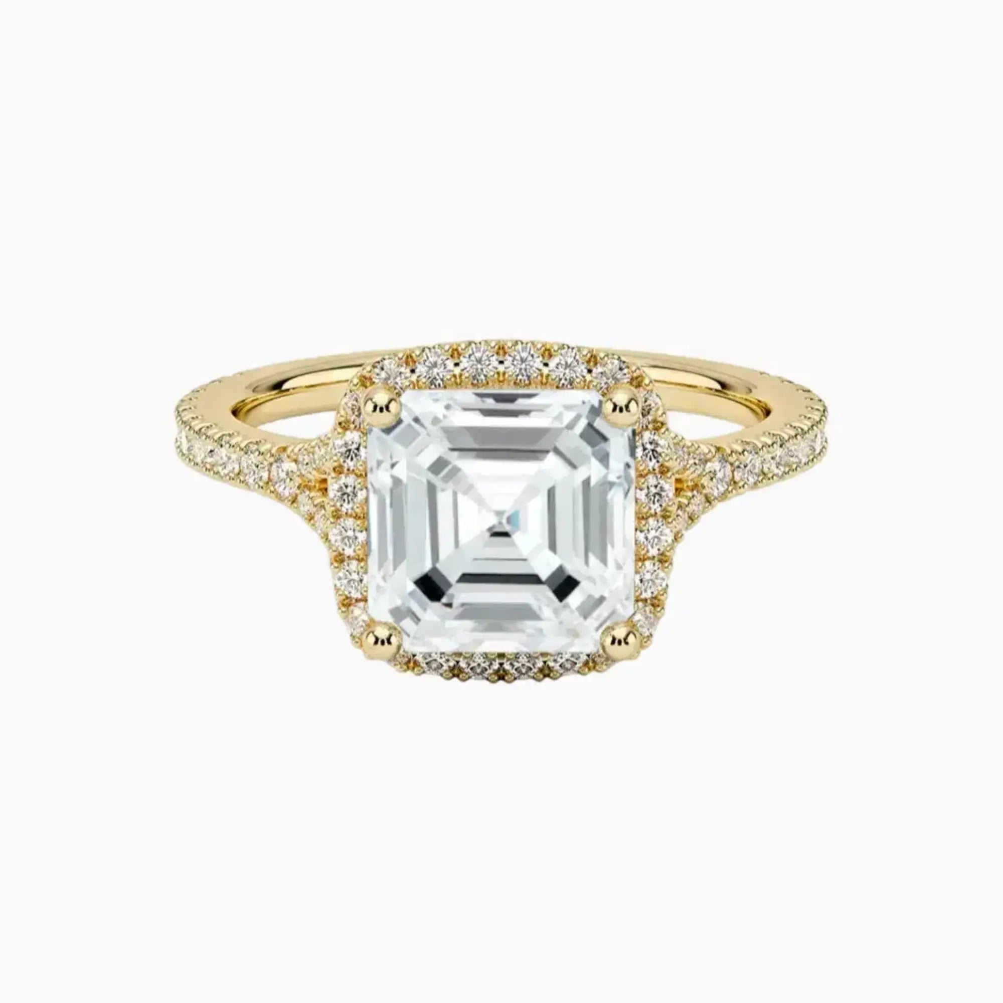 Lysandra Asscher Hidden Halo 3 Carat Lab Grown Diamond Engagement Ring in 18K Yellow Gold