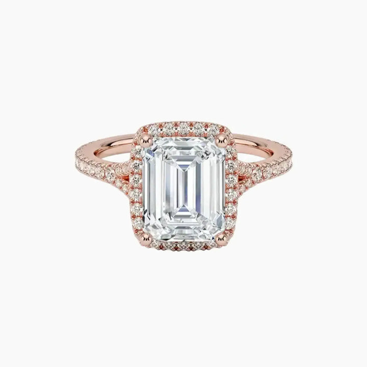 Lysandra Emerald Hidden Halo 3 Carat Lab Grown Diamond Engagement Ring in 14K Rose Gold