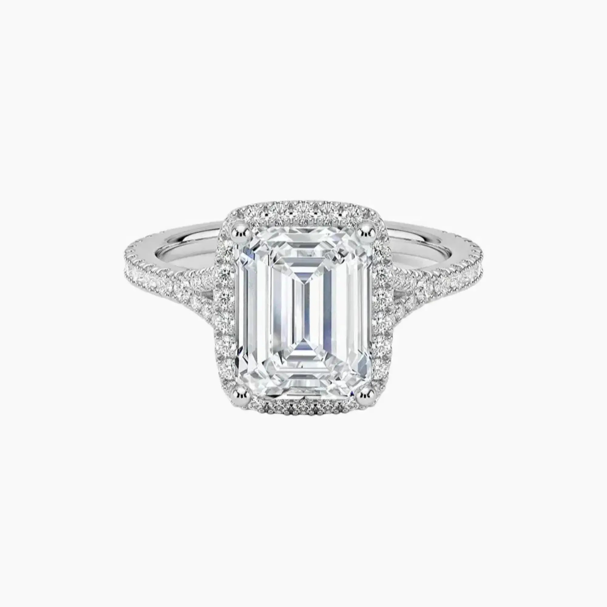 Lysandra Emerald Hidden Halo 2 Carat Lab Grown Diamond Engagement Ring in 14K White Gold