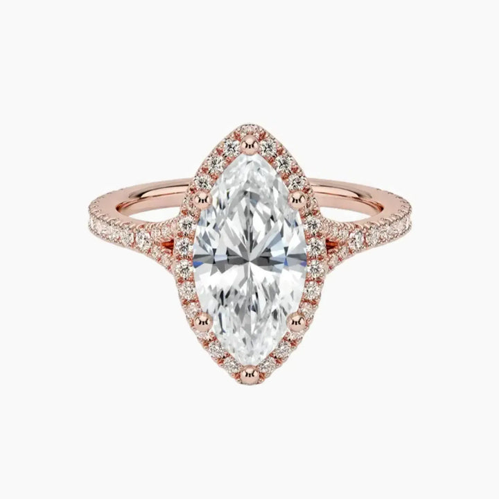 Lysandra Marquise Hidden Halo 3 Carat Lab Grown Diamond Engagement Ring in 14K Rose Gold