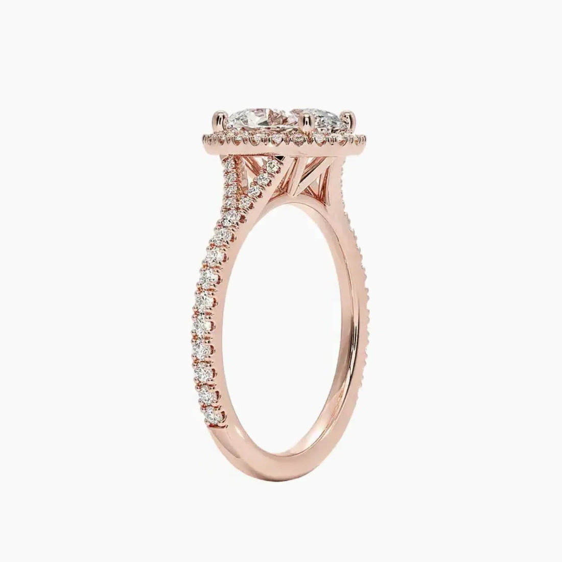 Lysandra Oval Hidden Halo Diamond Ring Setting in 14K Rose Gold